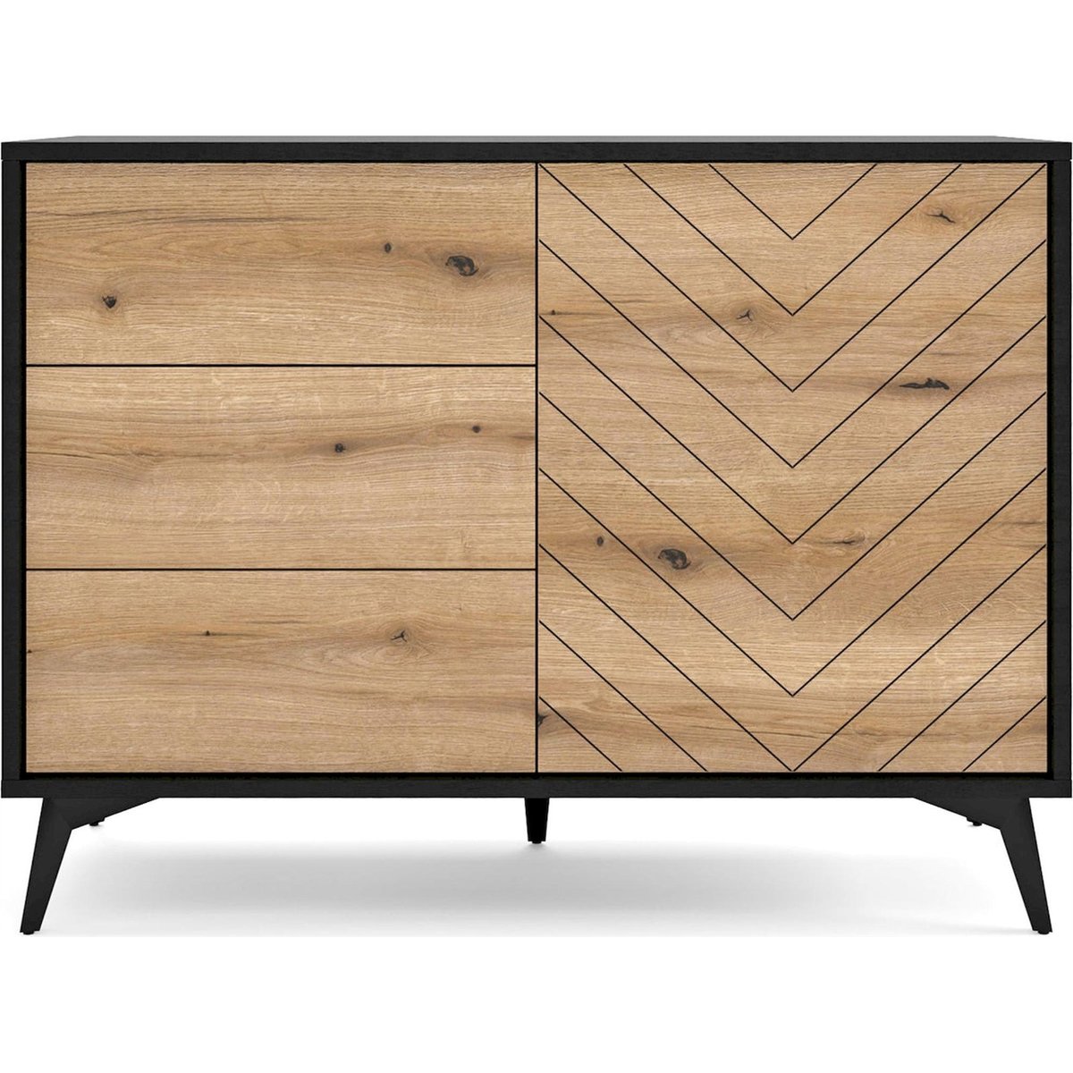 Commode façade chevron collection BOULIA noir et chêne evoke, RECOLLECTION