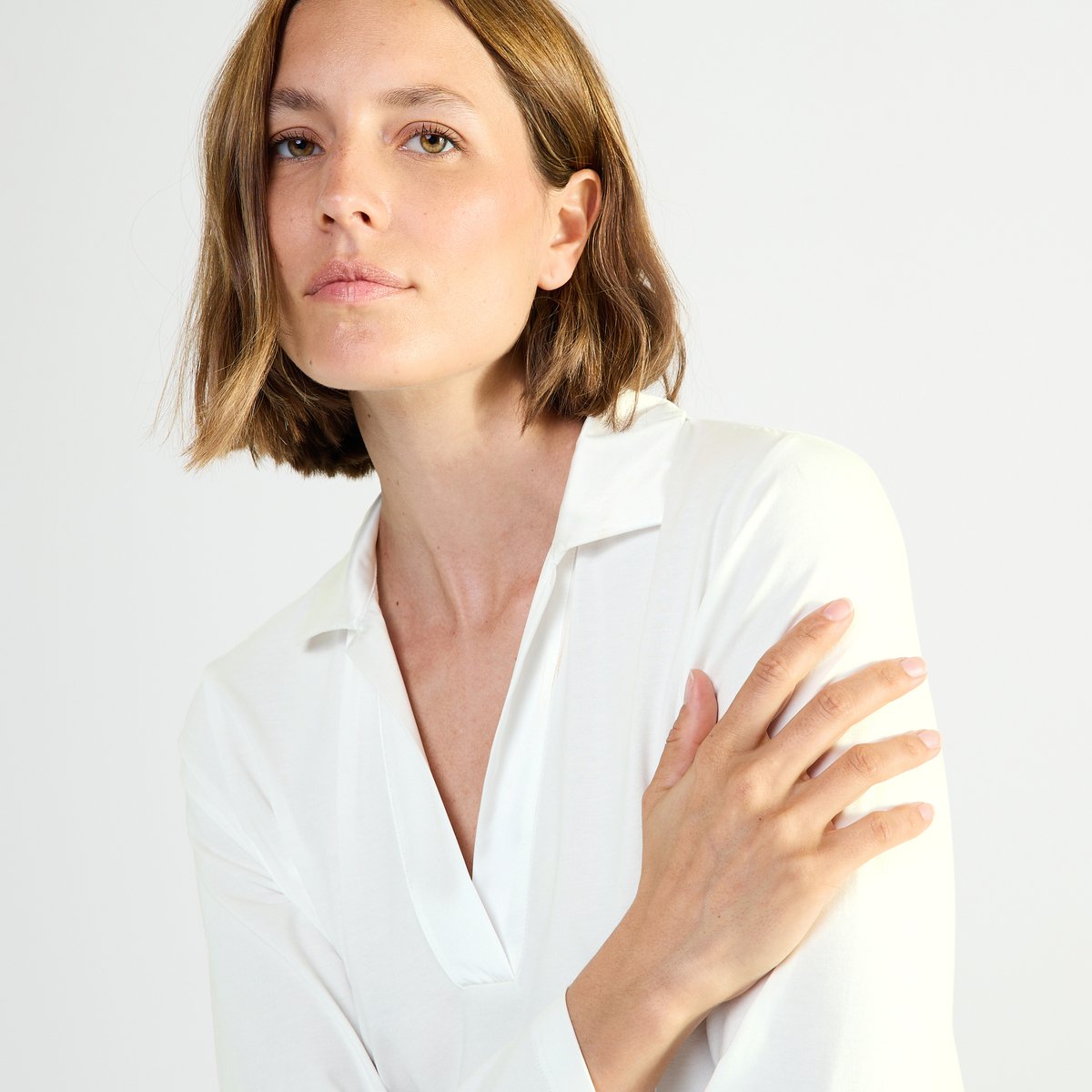 Chemise de nuit longue col polo en jersey ENVOUTANTE ecru, LAURENCE TAVERNIER