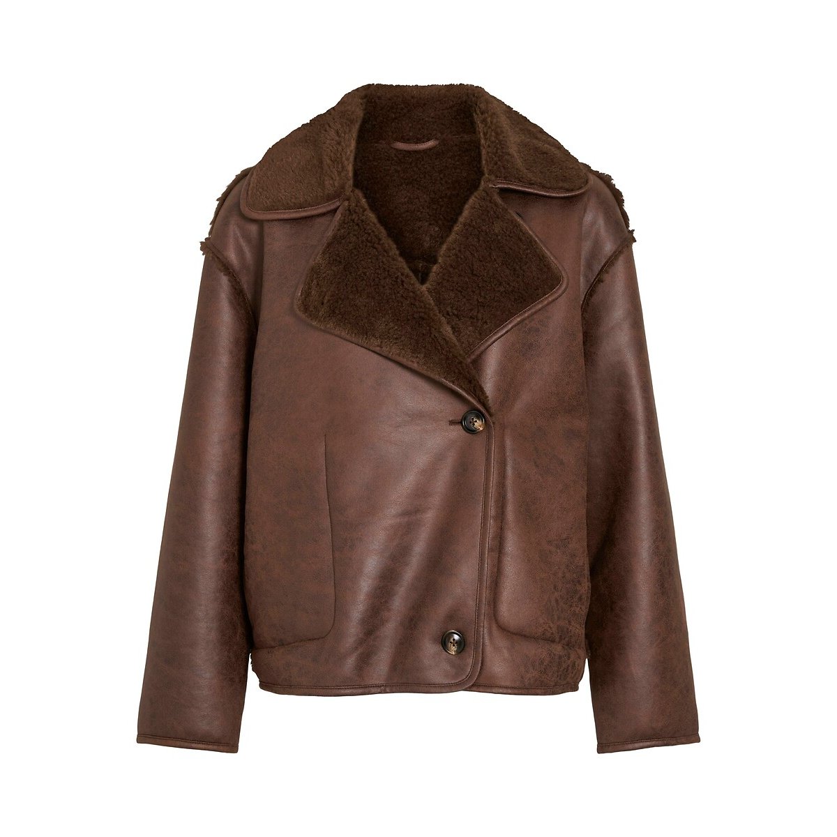 Manteau court bi-matière marron foncé, VILA