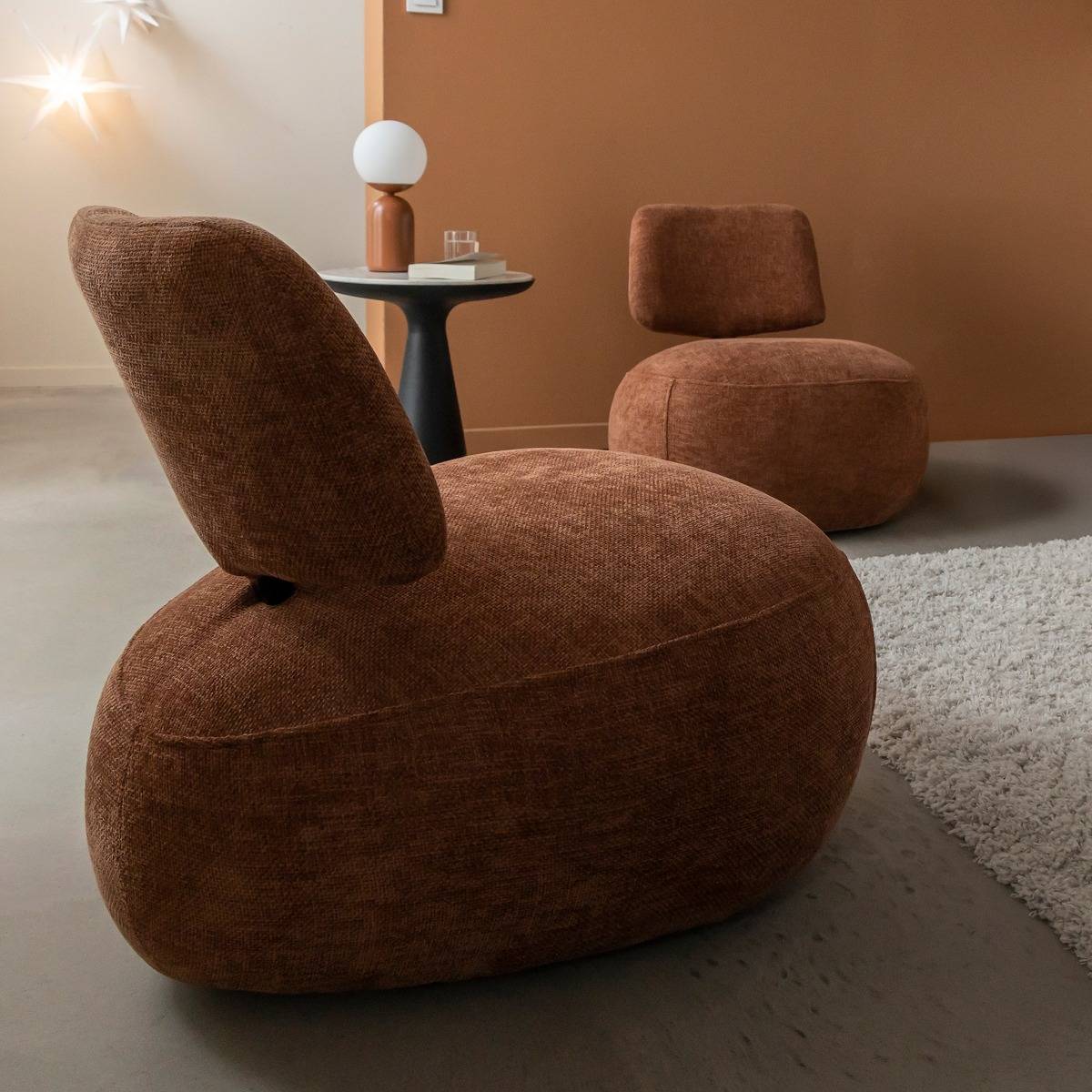 Fauteuil en tissu bouclette TÉRÉSIA orange, MADE IN MEUBLES 