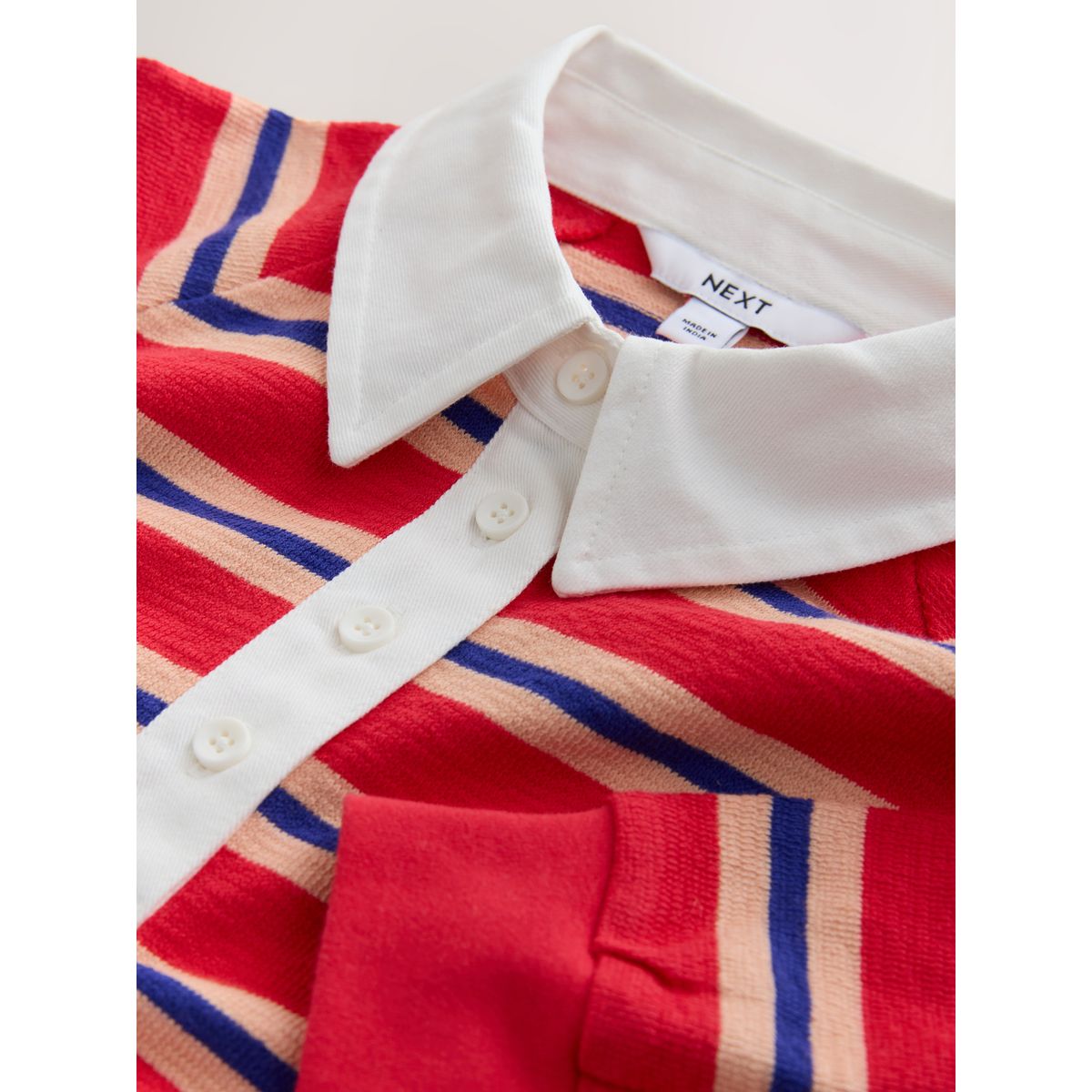 Polo de rugby avec col et manches longues rayures rouges et bleues, NEXT