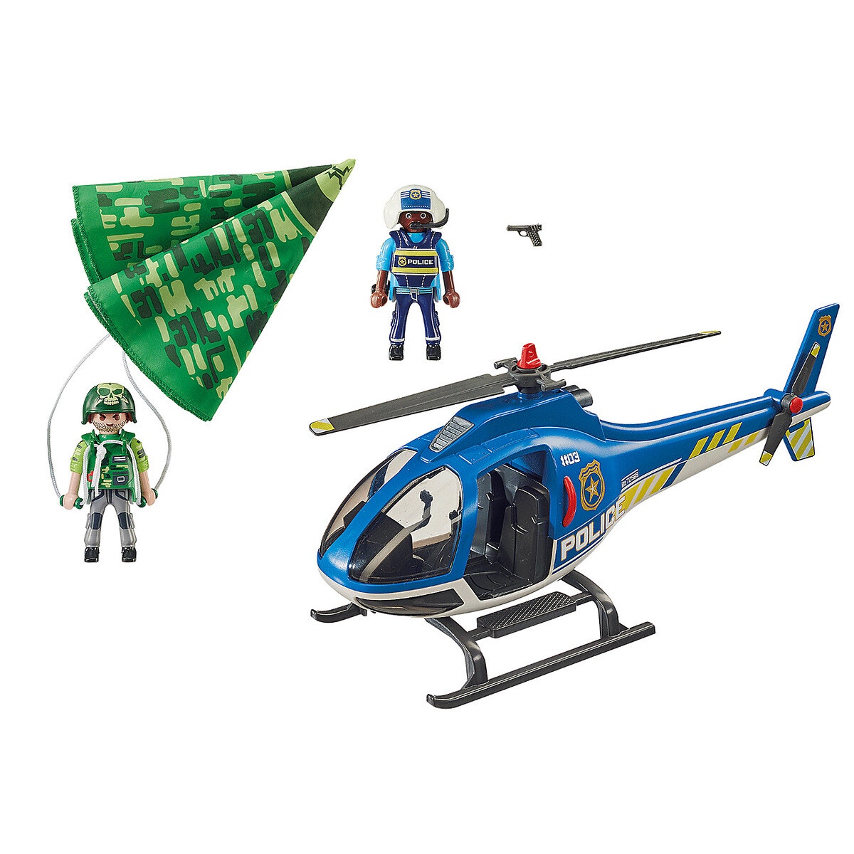 Hélicoptère De Police Et Parachutiste multicolore, PLAYMOBIL