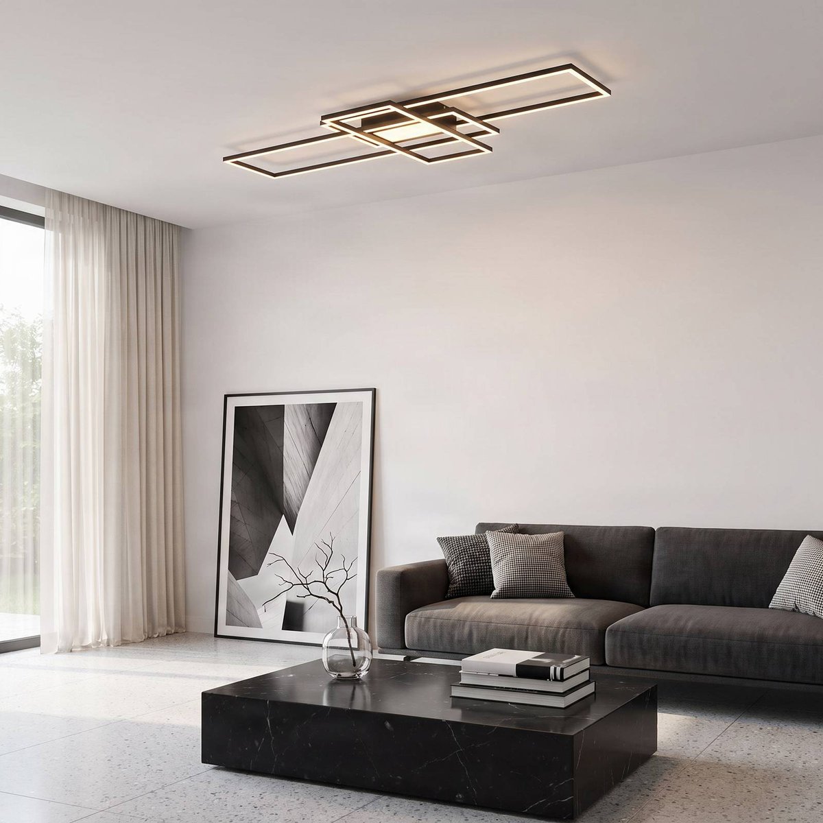 Plafonnier en aluminium moderneLED, Ismera noir mat, LINDBY