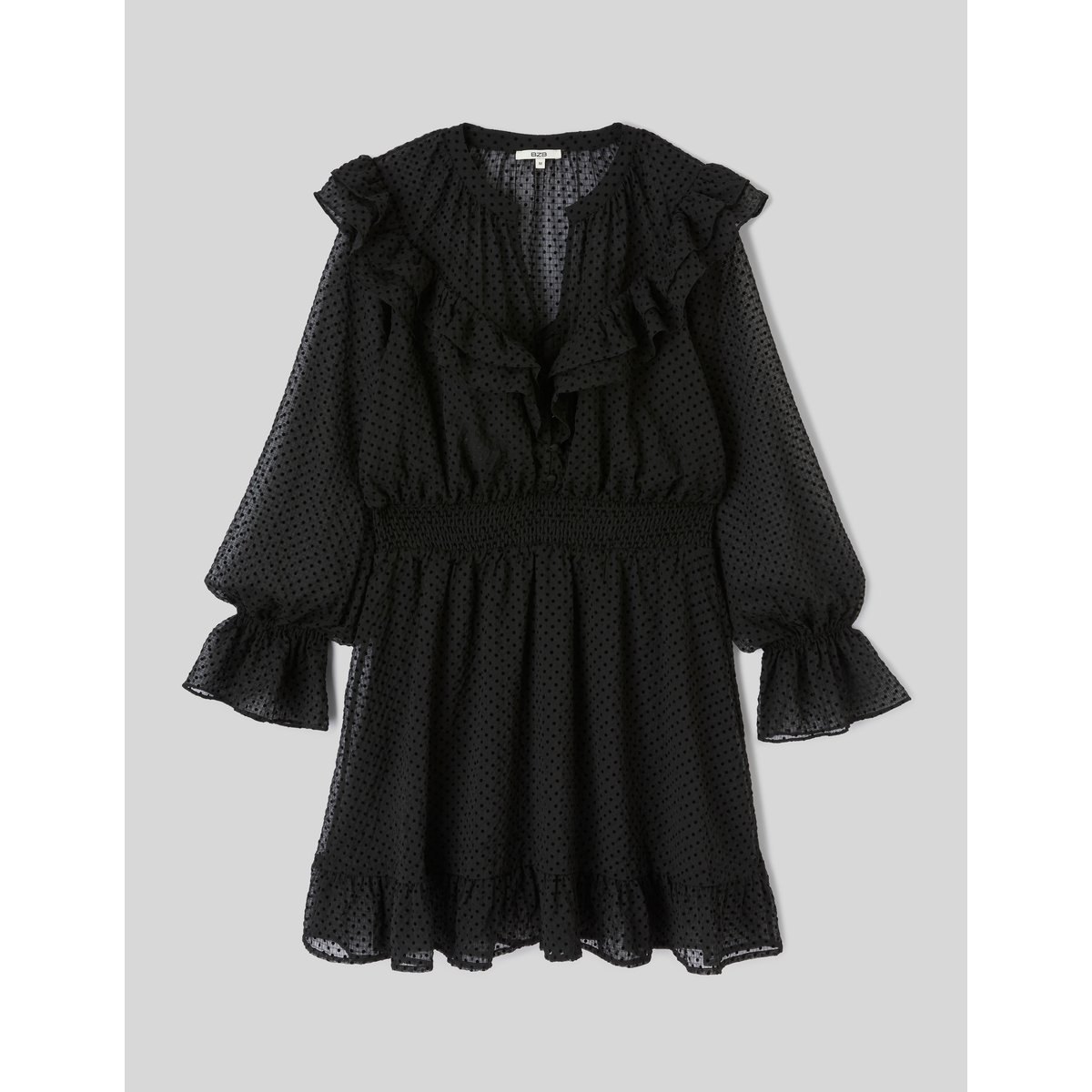 Robe courte à volants noir, BZB