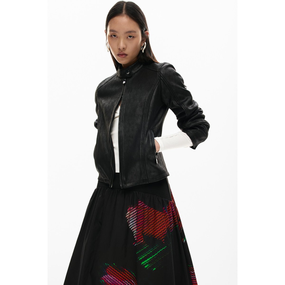Jupe midi pixellisée noir, DESIGUAL