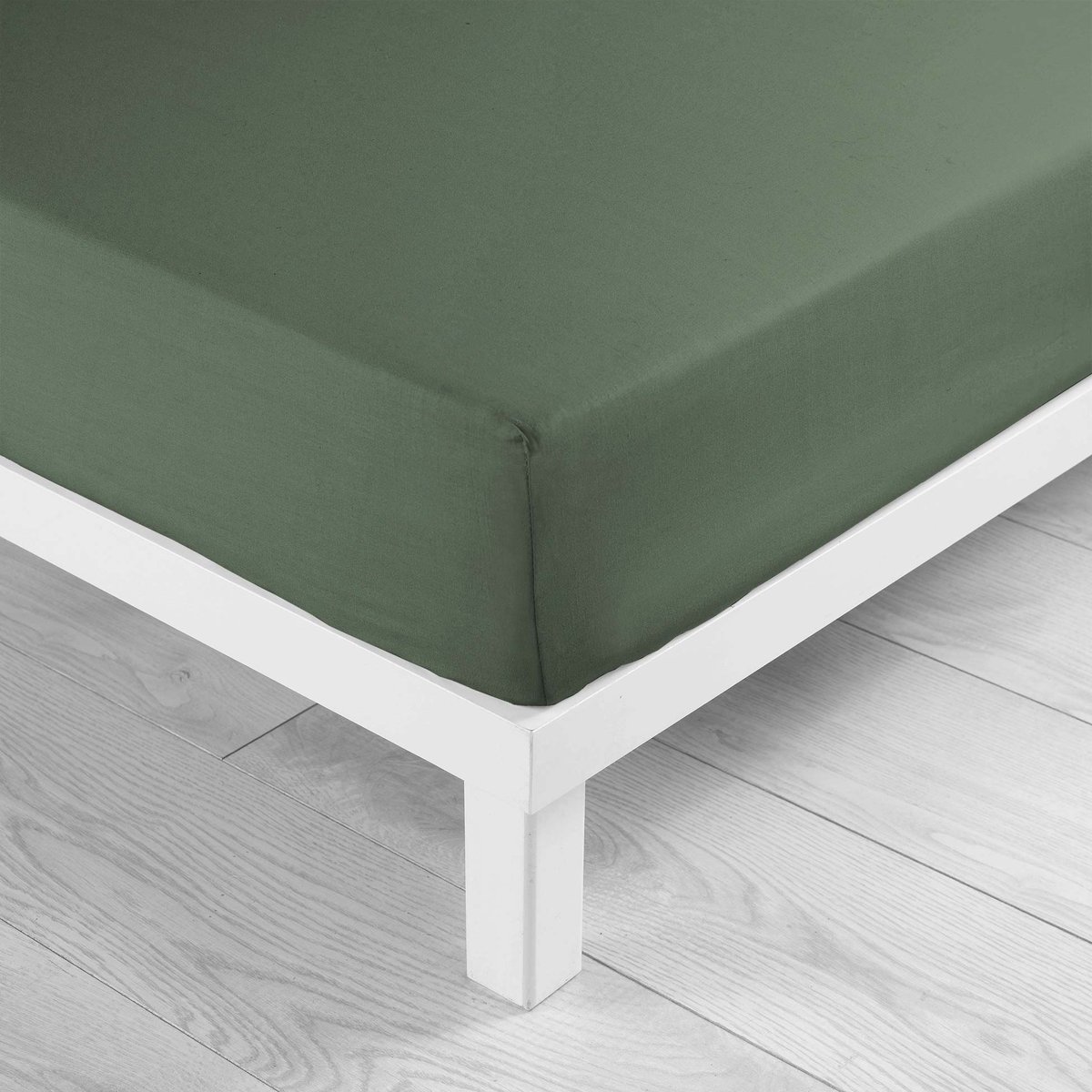 Drap housse coton 57 fils Tilleul 90 x 190 cm kaki, EDEN