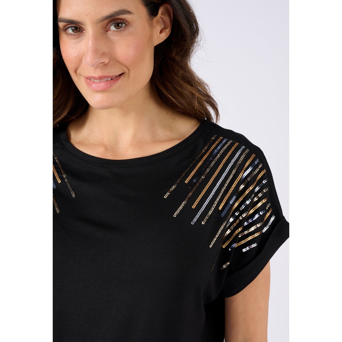 T-shirt maille jersey à sequins noir, DAMART