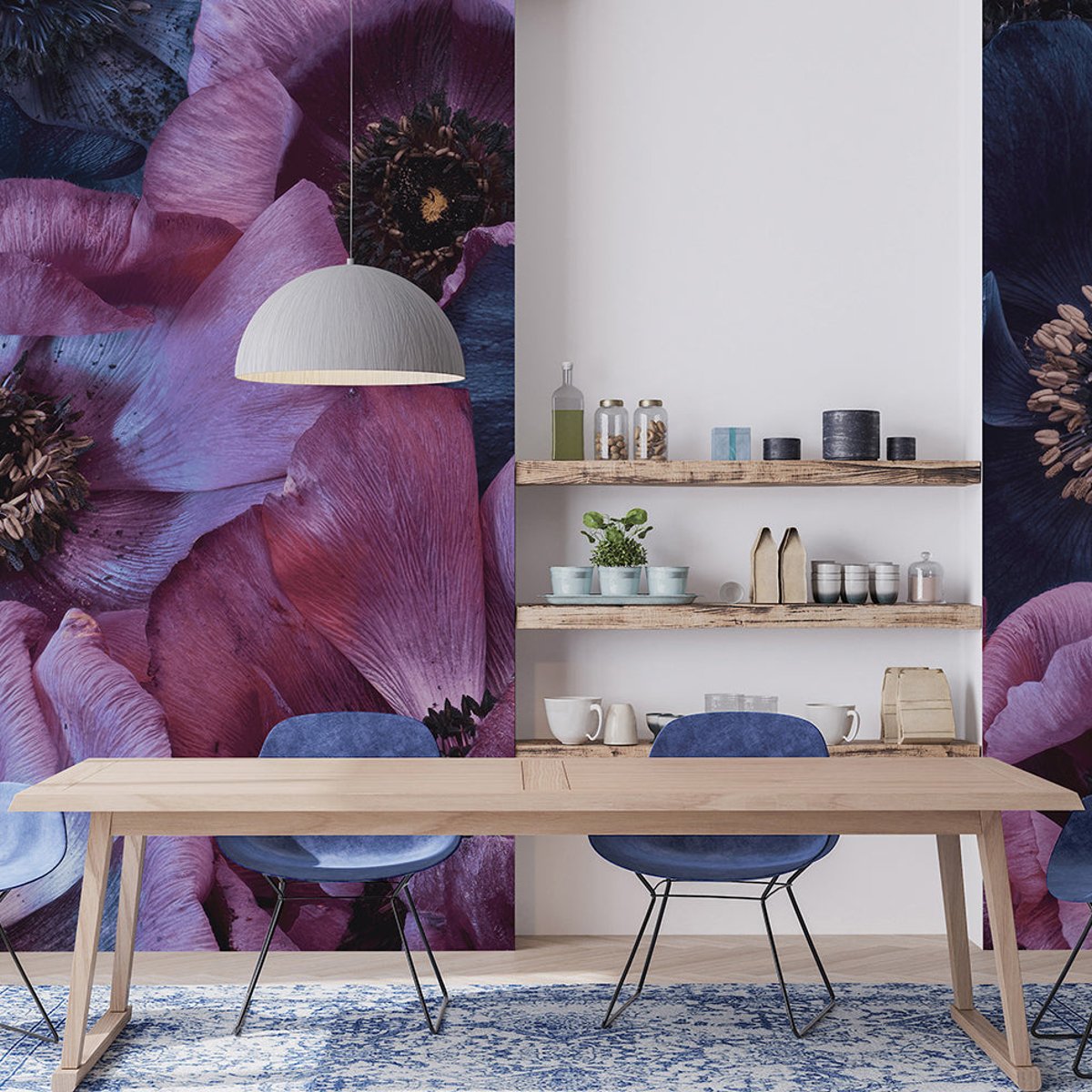 Papier peint panoramique Novalis - motif floral bleu, 432 x 280 cm bleu, LE PAPIERS DE NINON