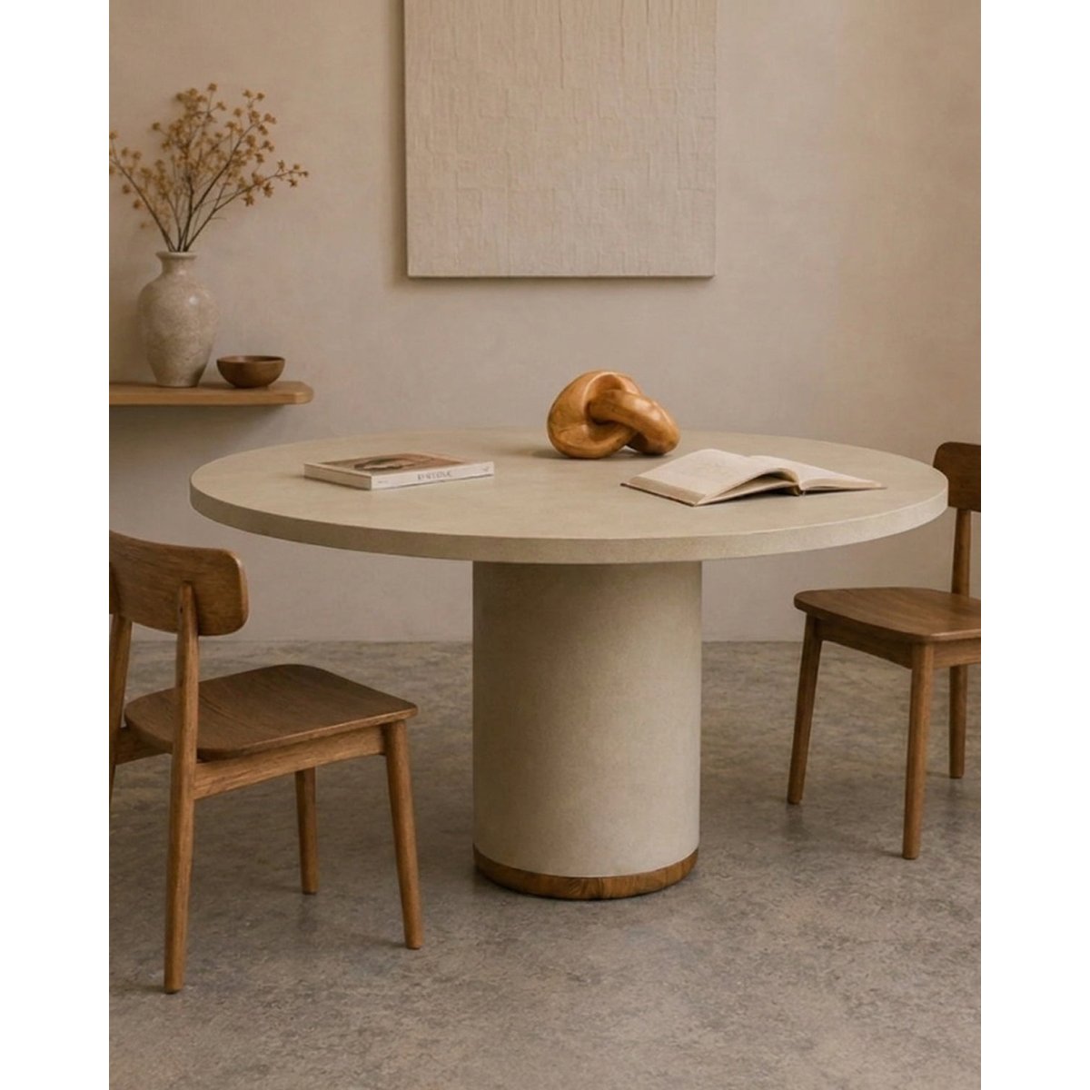 Table à manger en microciment couleur terre 110 cm - JARA sable, HANNUN