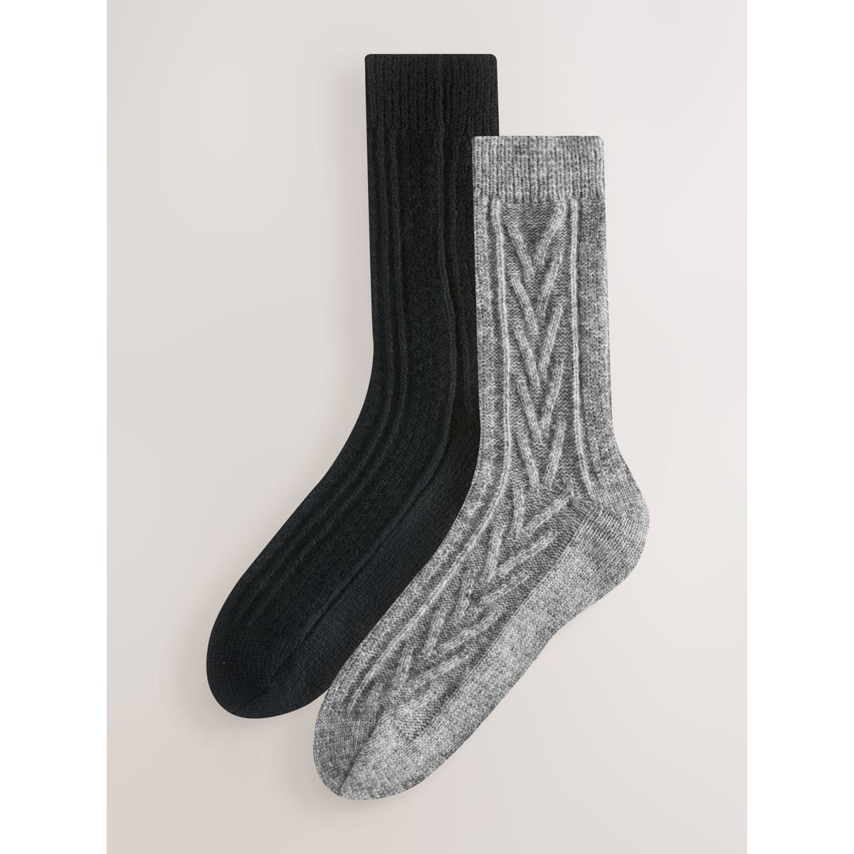 Chaussettes torsadées thermiques, 2 paires noir/gris, NEXT
