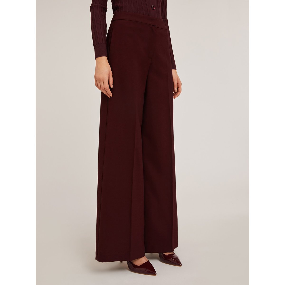 Pantalon large en tissu technique burgundy, MOTIVI