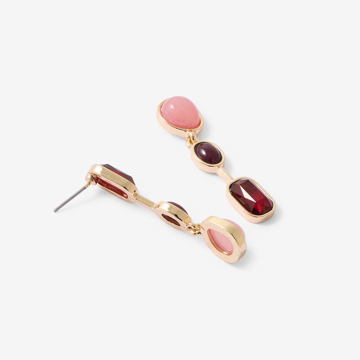 Boucles d'oreilles asymétriques rouges et roses rose, BALABOOSTE