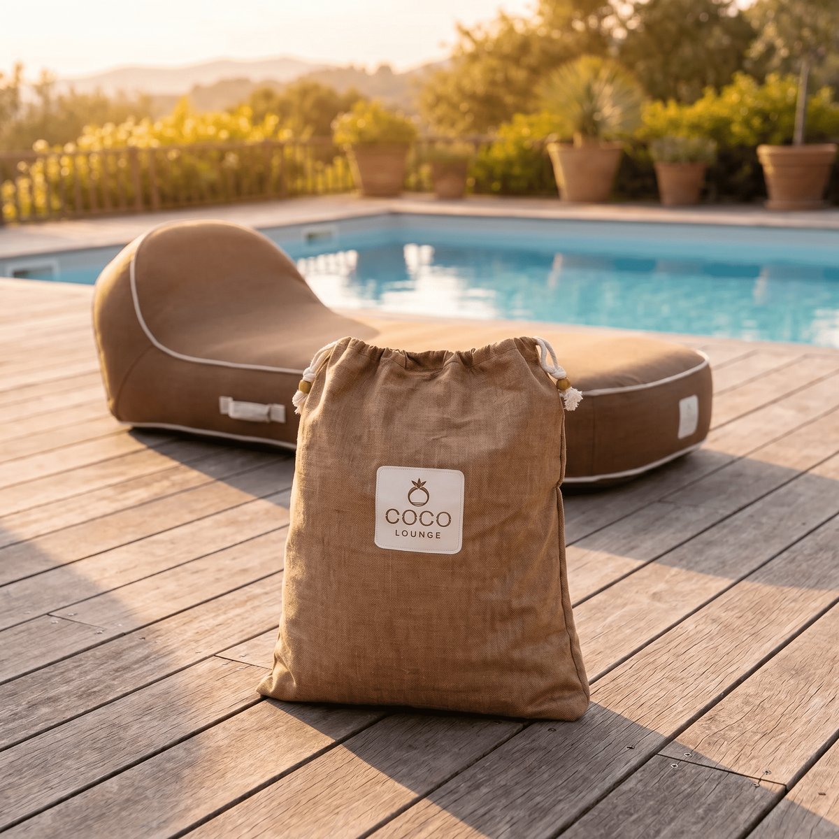 Transat gonflable palma en olefin couleur vert d'eau 170x85x27 cm chocolat, COCO LOUNGE