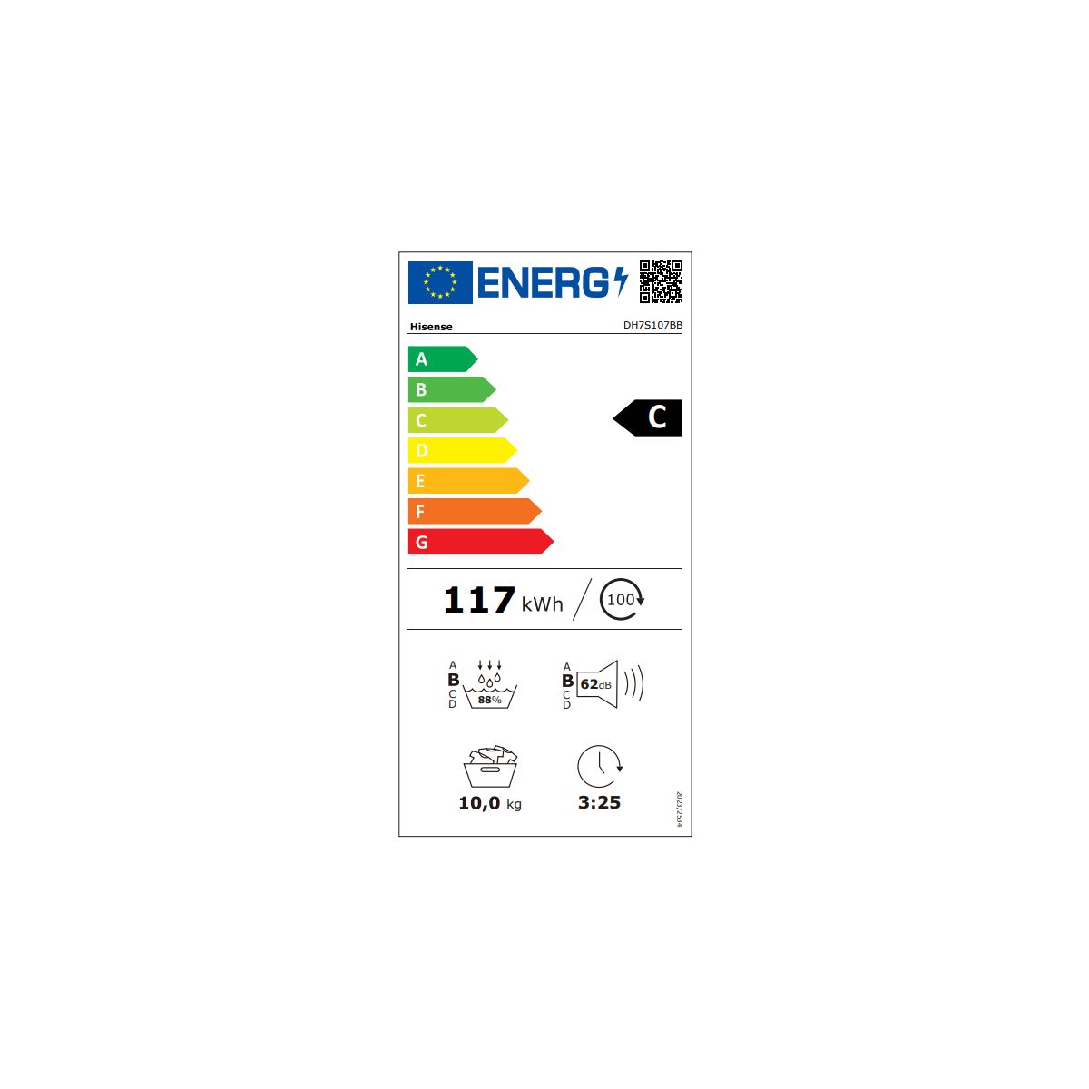 Sèche linge pompe à chaleur DH7S107BB couleur unique, HISENSE