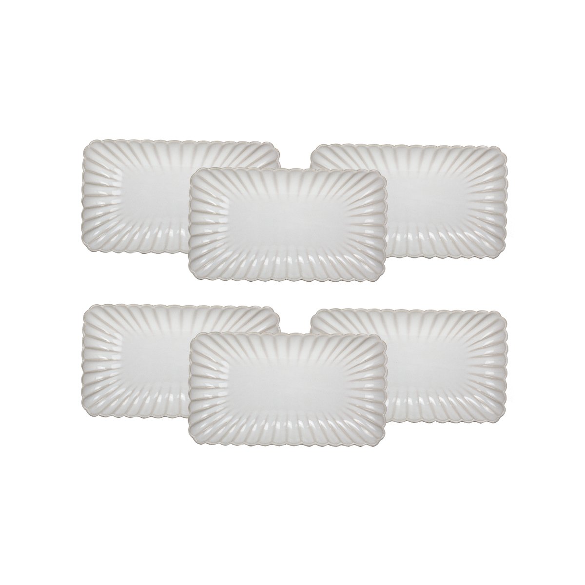 Lot de 6 petites assiettes rectangulaires, Coquillage blanc, ARTIME