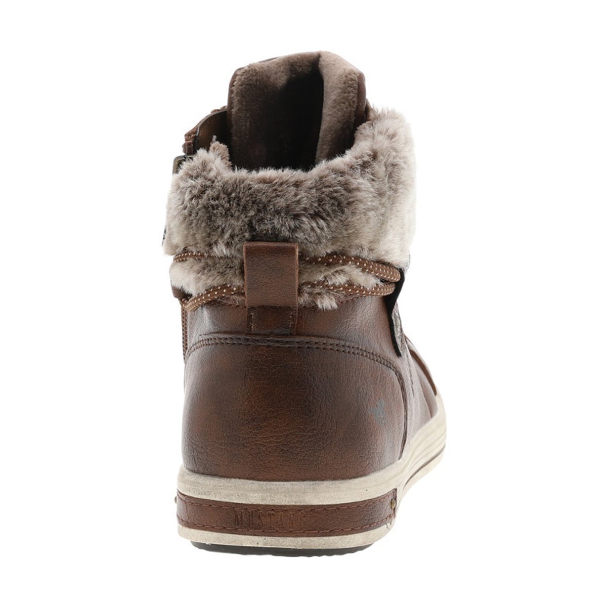Tennis marron texturé à talon plat avec un zip et des lacets ronds marron, MUSTANG