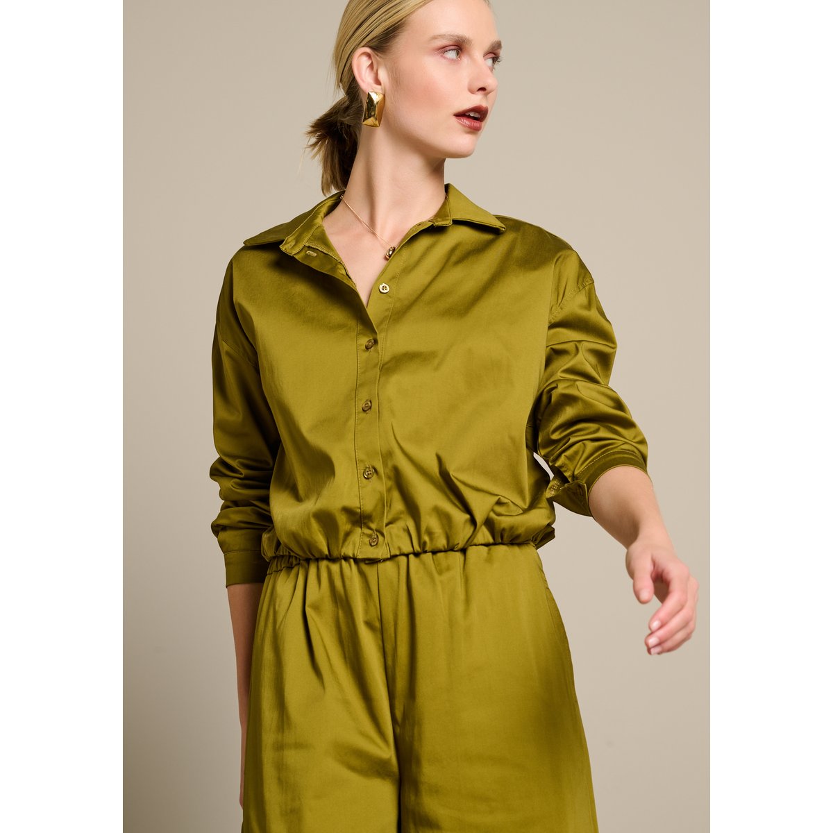 Chemise popeline satinée vert, LOLALIZA