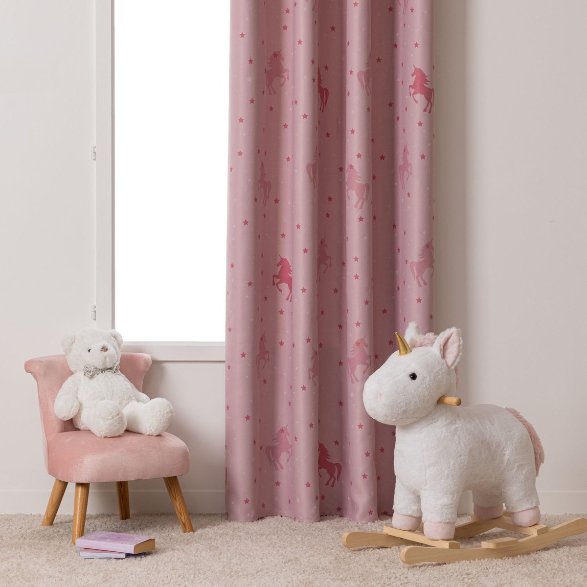Rideau occultant enfant phosphorescent LICORNE rose, ATMOSPHERA