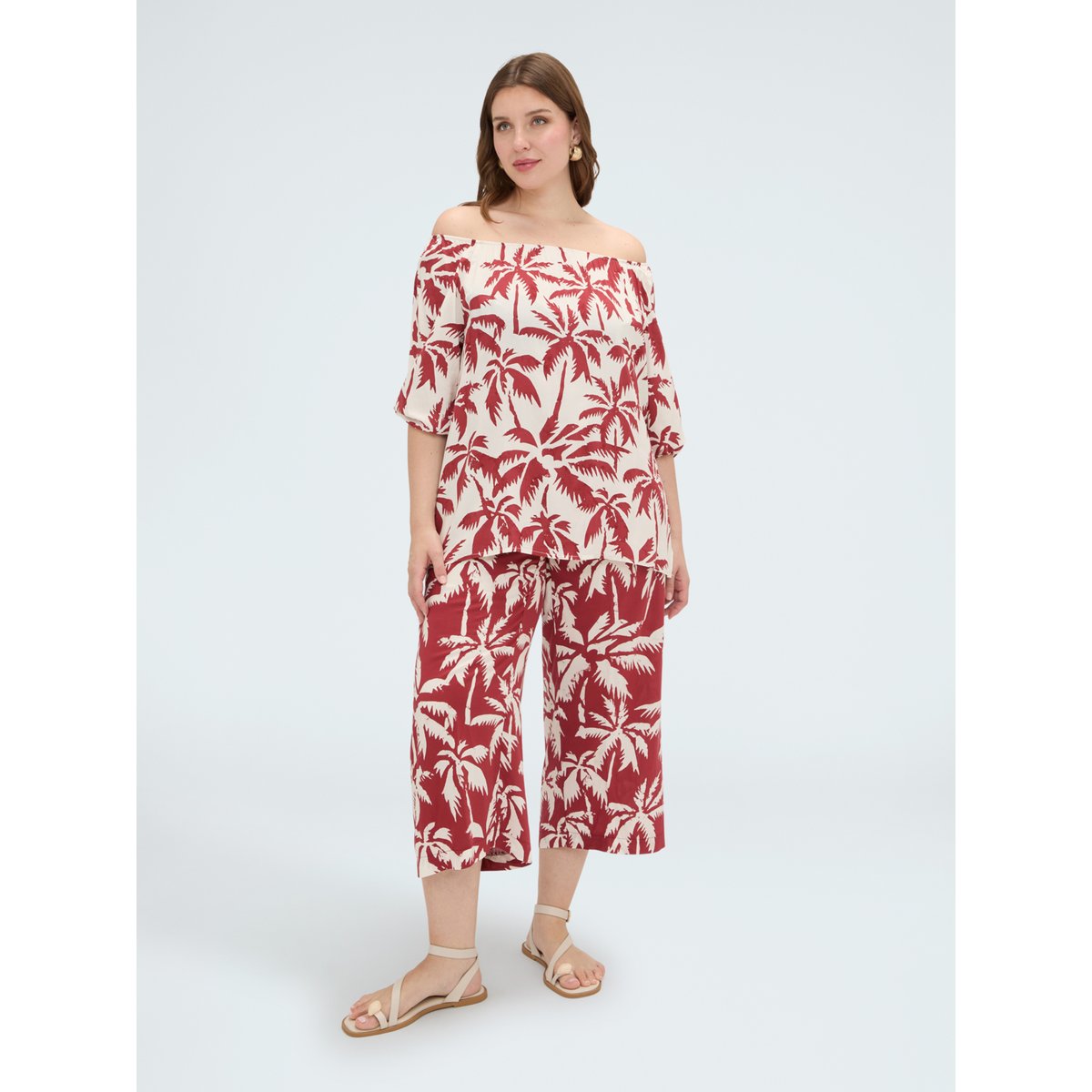 Blouse épaules dénudées avec imprimé blanc, FIORELLA RUBINO