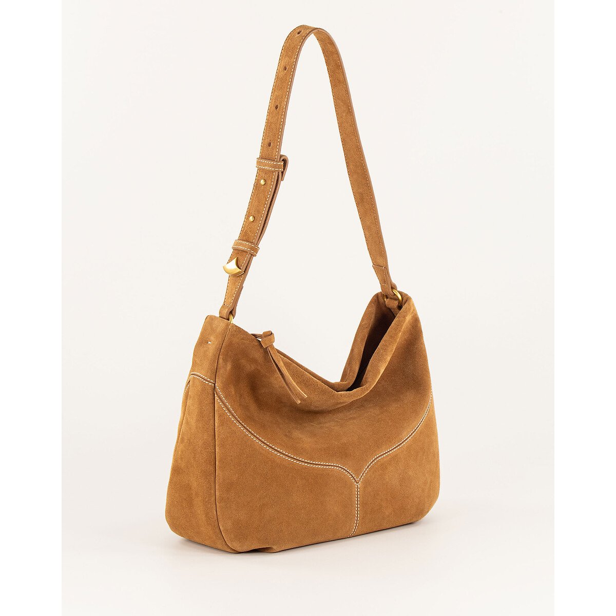 Sac bandoulière zippé en cuir suède, DIVILIO miel, SESSUN