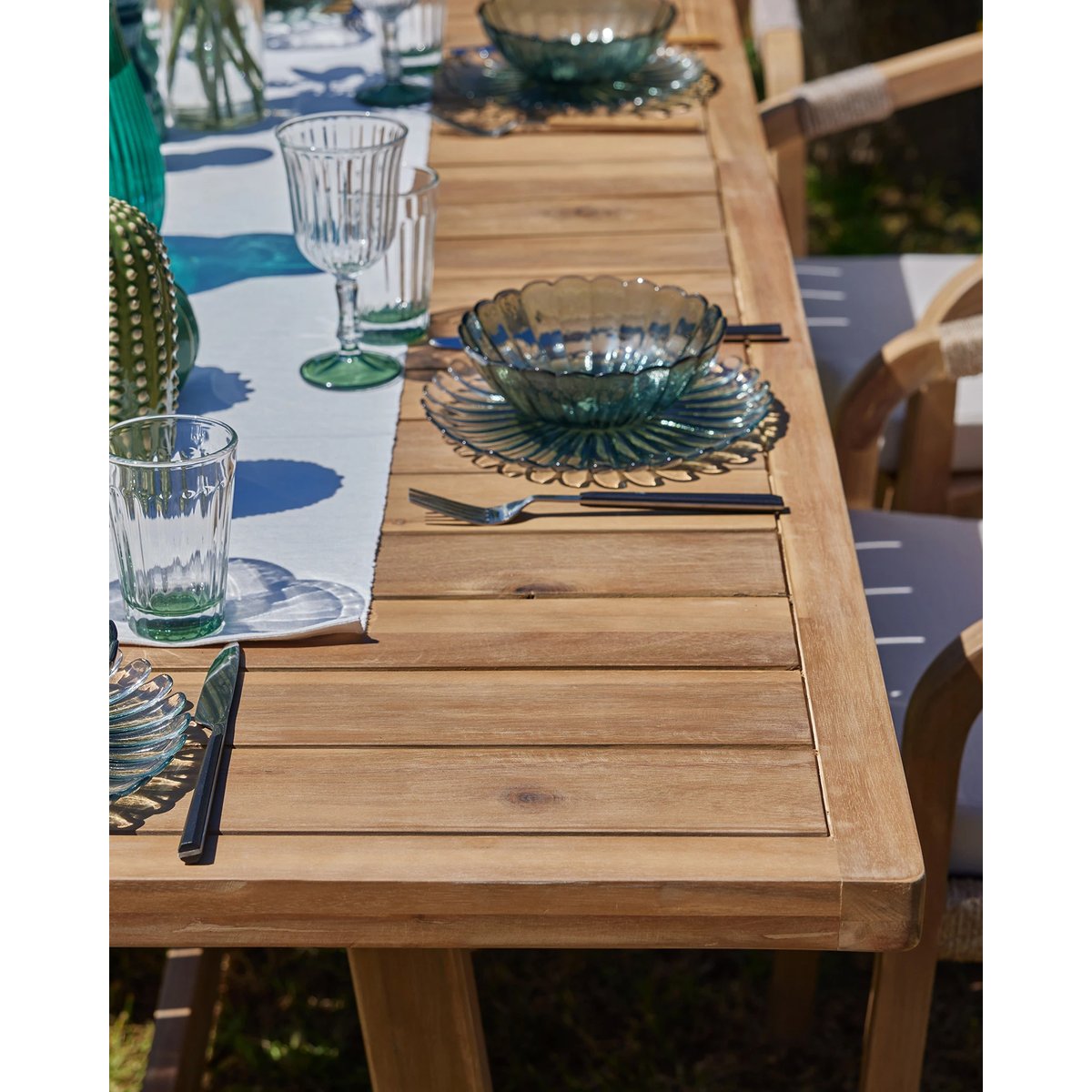 Salon de jardin, 6 fauteuils, SIENA & MODENA bois clair, beige, DEFORA HOME