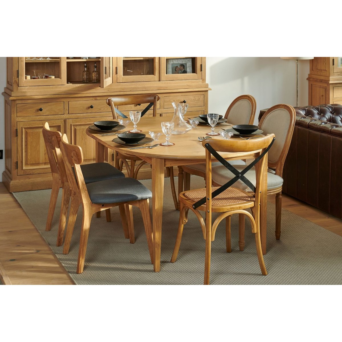 Chaises en bois massif et métal assise rotin (lot de 2) - BISTROT bois clair, HELLIN, DEPUIS 1862