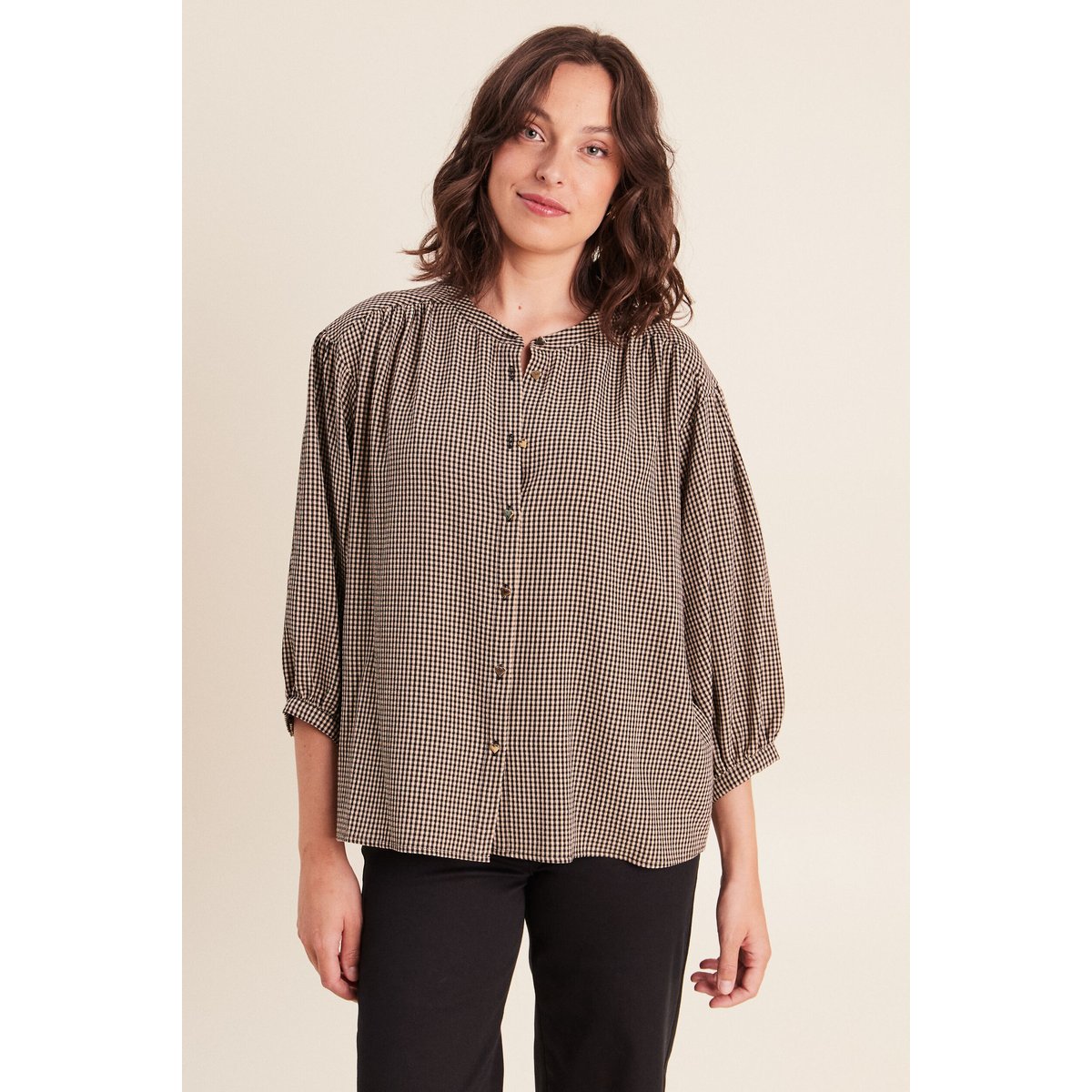 Chemise ample col rond manches longues noir, BREAL