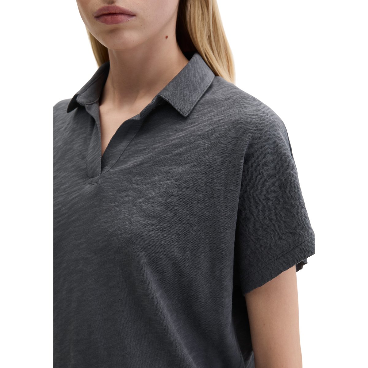 T-shirt style polo regular en jersey slub gris foncé, MARC O'POLO
