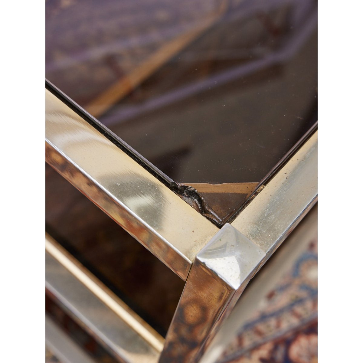 Desserte vintage dorée et verre fumé Anouk N°357 - Bon état doré, DEBONGOUT