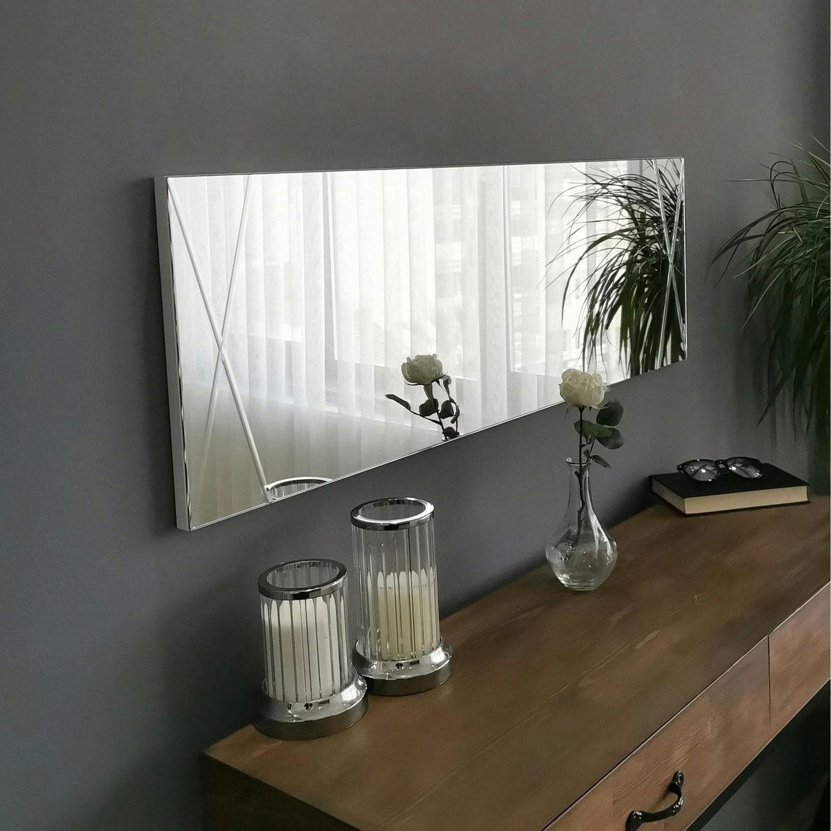 Miroir rectangulaire mural avec décor croisé 105 cm CODY argenté, PIER IMPORT