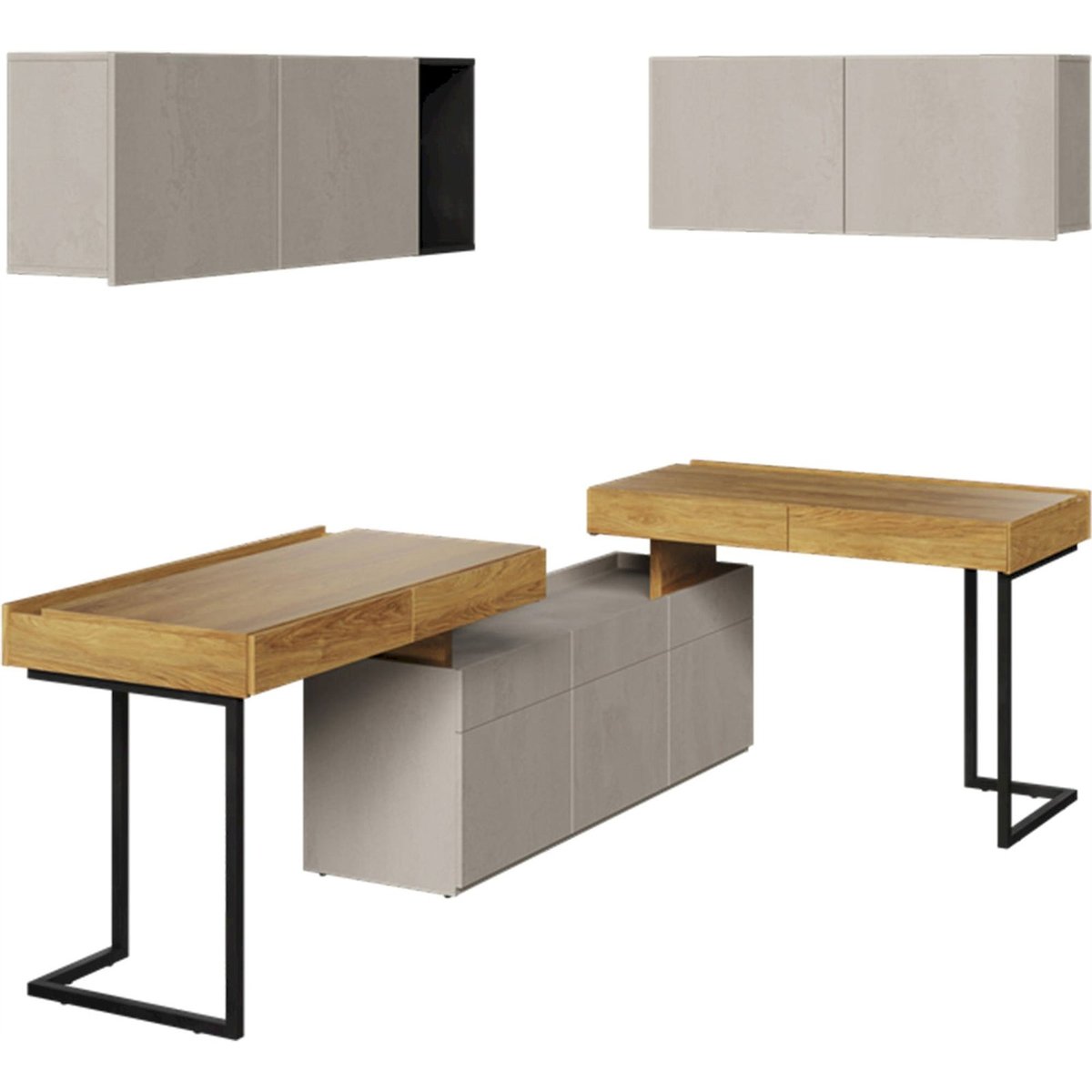 Bureau d'angle avec tiroirs TEEN FLEX hickory naturel et acier brut, RECOLLECTION