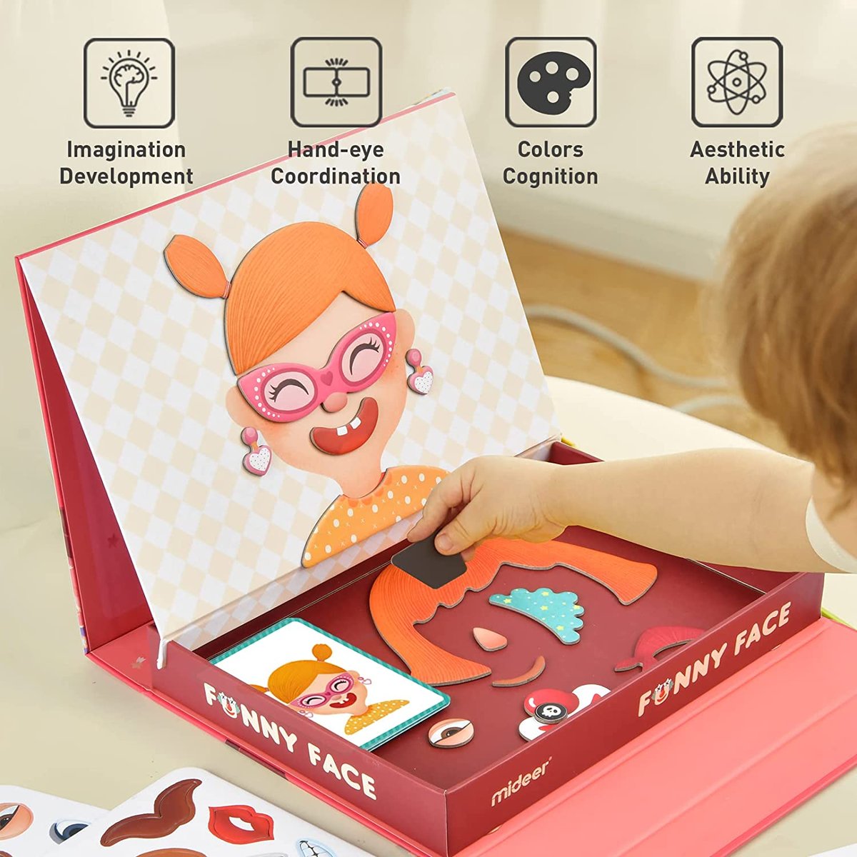 Coffret magnétique Funny Face 56 pcs rouge, MIDEER