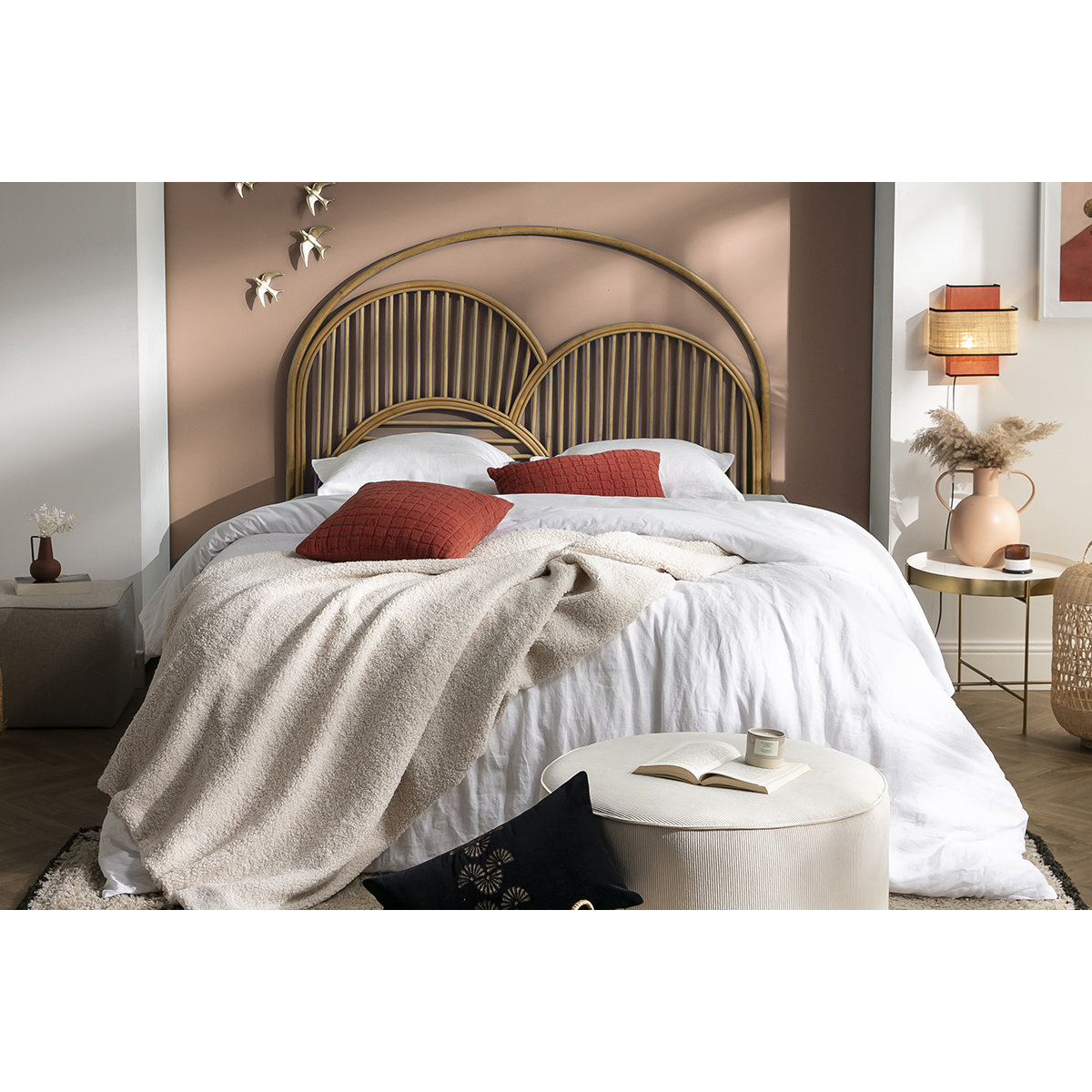 Tête de lit déco en rotin naturel L160 cm PAHOLA marron clair, MILIBOO