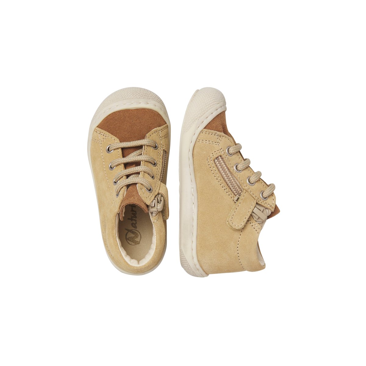 Chaussures premiers pas en cuir avec fermeture éclair COCOON ZIP sable-marron, NATURINO