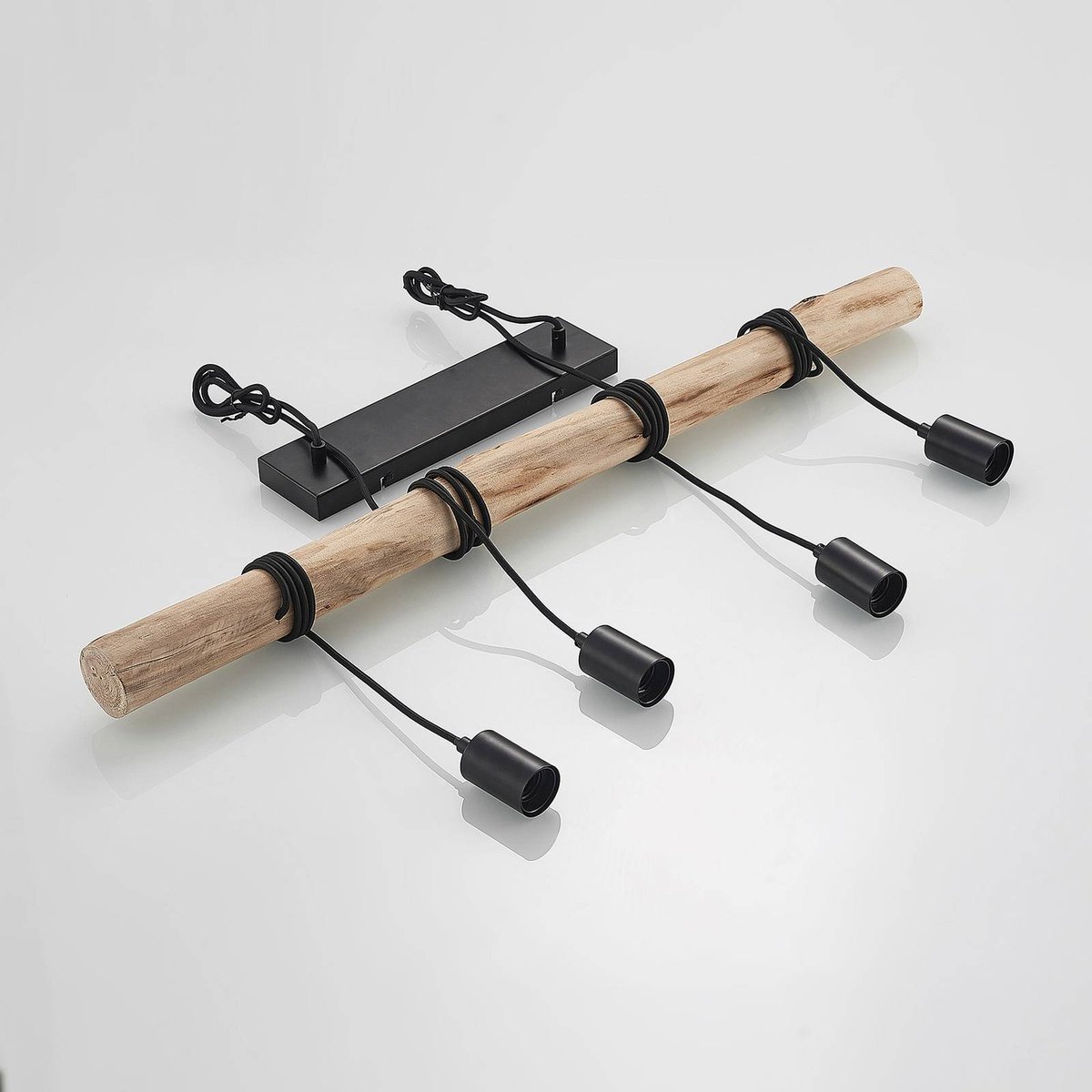 Suspension en métal vintage, Ferris bois clair, noir mat, LINDBY