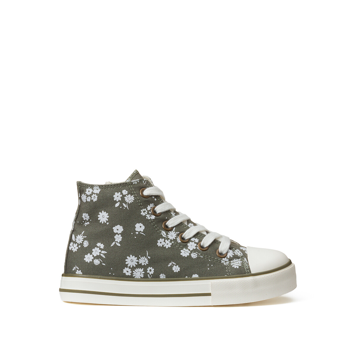 Kids High Top Trainers in Floral Print Canvas khaki, LA REDOUTE COLLECTIONS