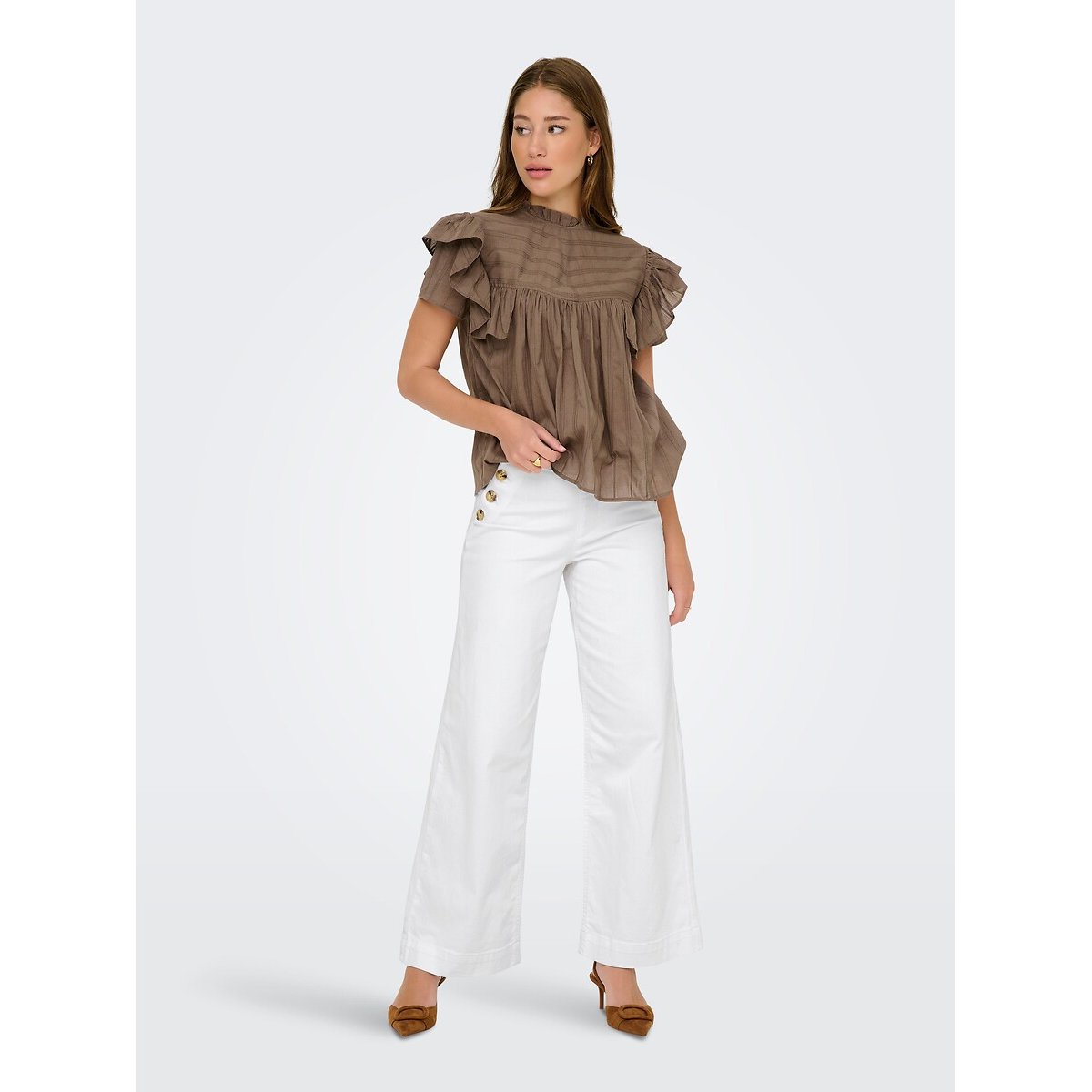Jean large, taille haute blanc, ONLY