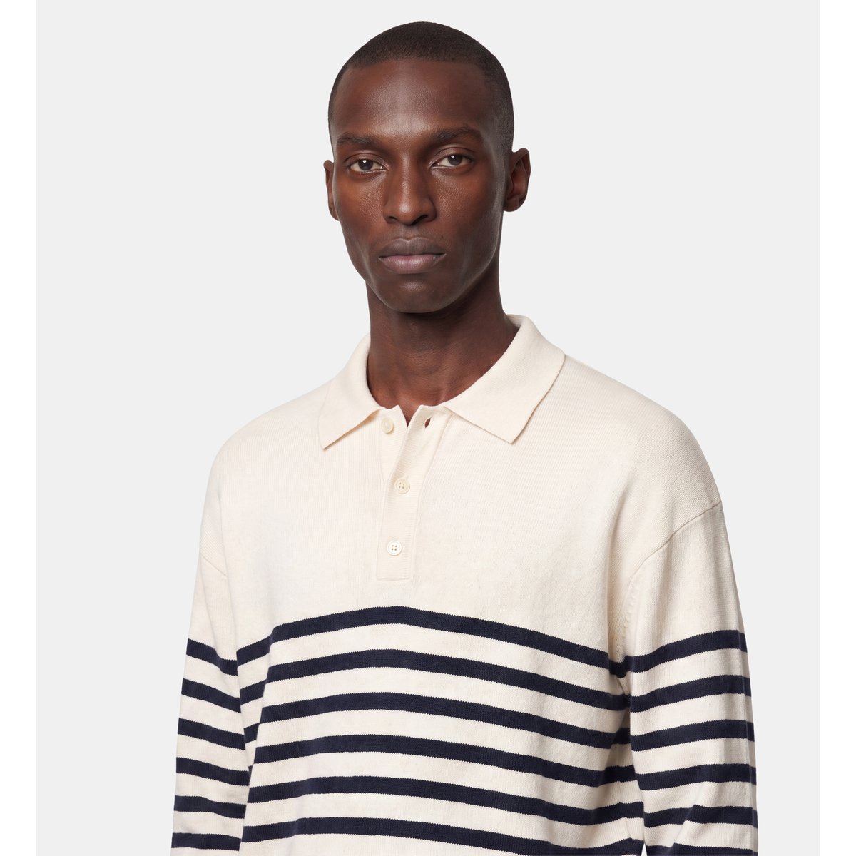 Pull polo tolarin marinière coton mélangé écru et bleu, GALERIES LAFAYETTE