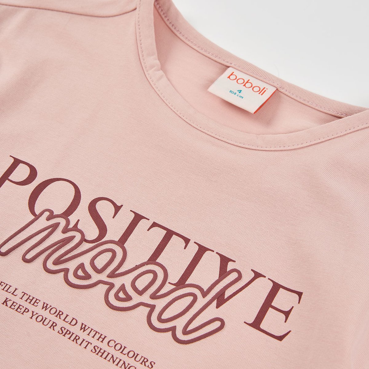 T-shirt fille imprimé Positive Mood rose, BOBOLI