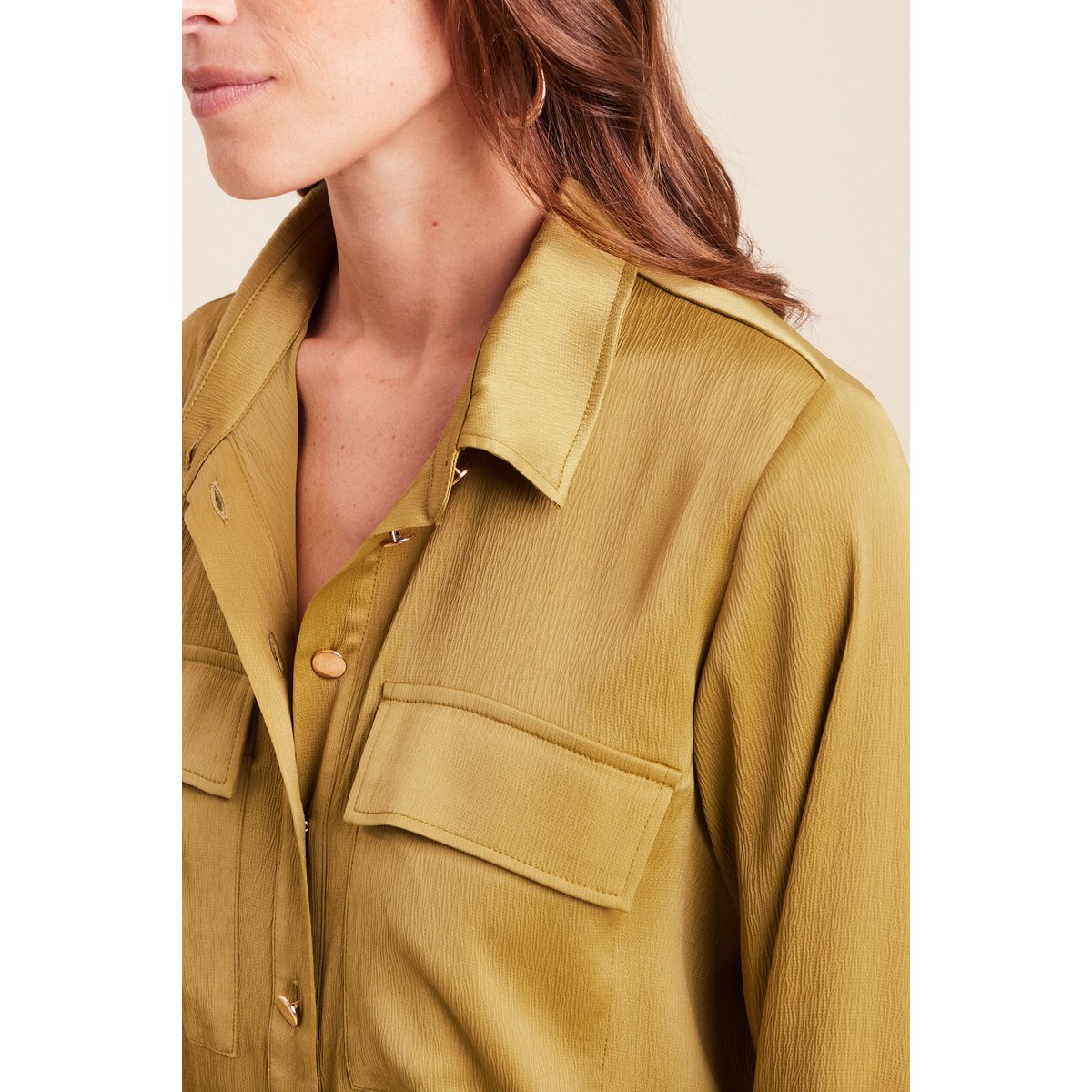 Chemise droite mi-longue fluide vert olive, BREAL