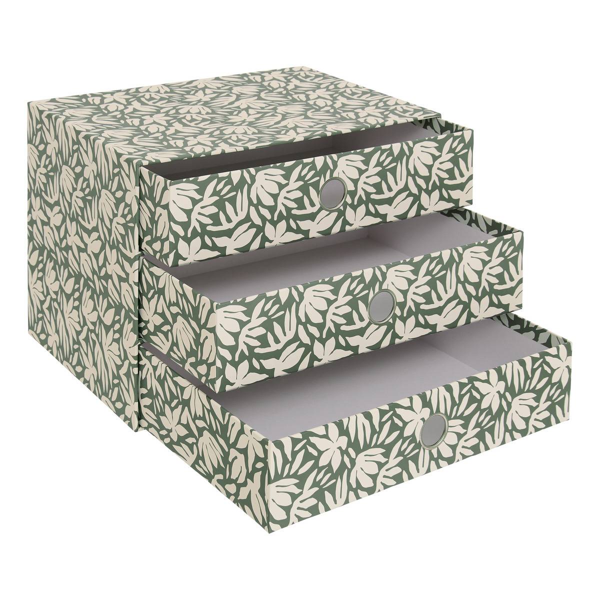 Tour rangement 3 tiroirs motif fleuri FLOREA vert laurier, 5FIVE SIMPLY SMART