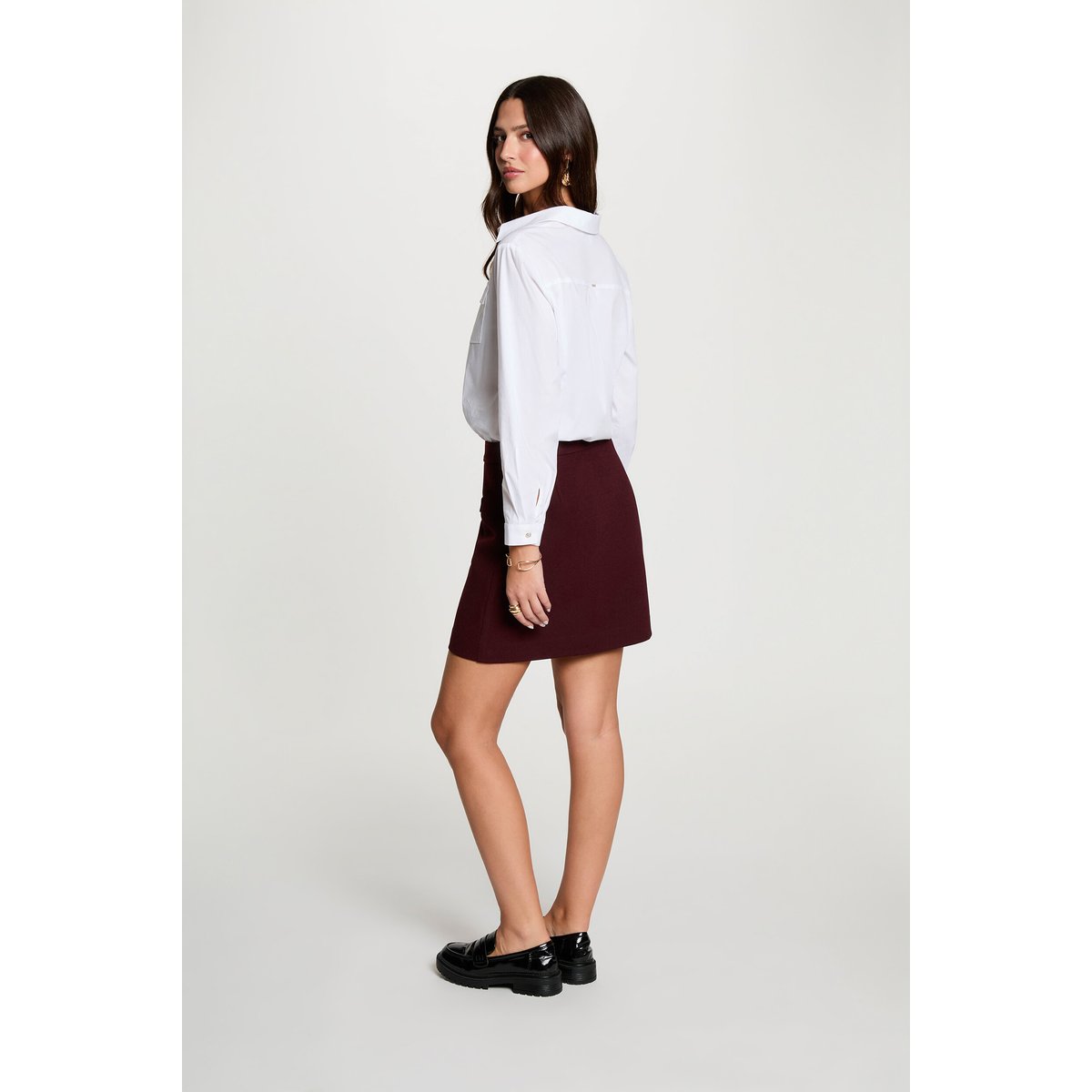 Jupe courte taille haute prune, MORGAN