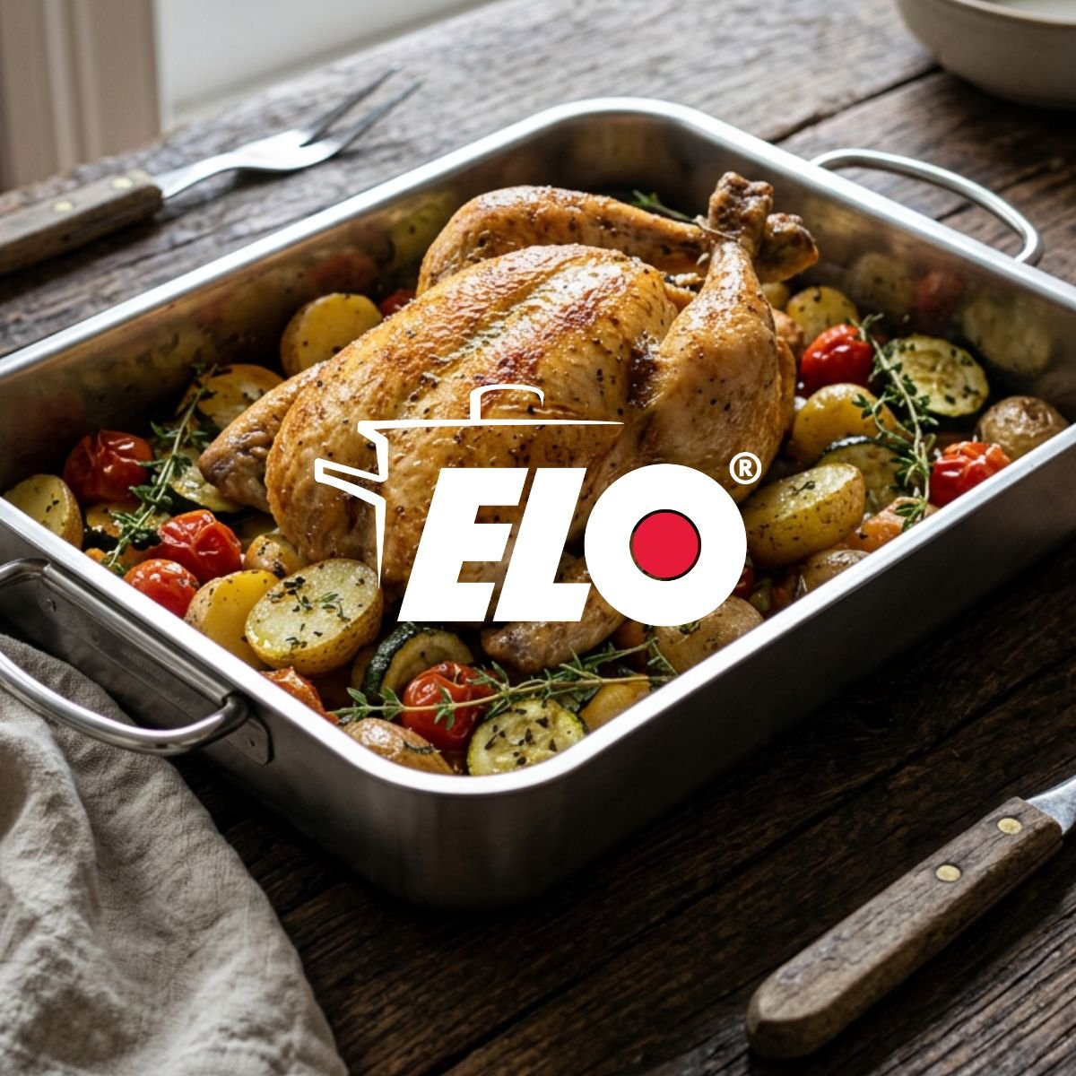 Plat à four acier inoxydable avec grille Edition Red inox, ELO