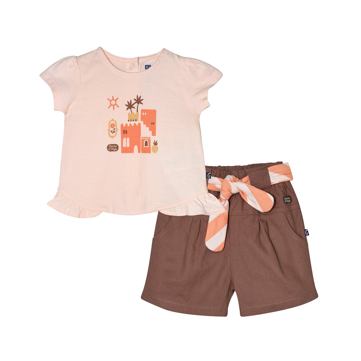 Ensemble t-shirt et short ramia beige, SUCRE D'ORGE