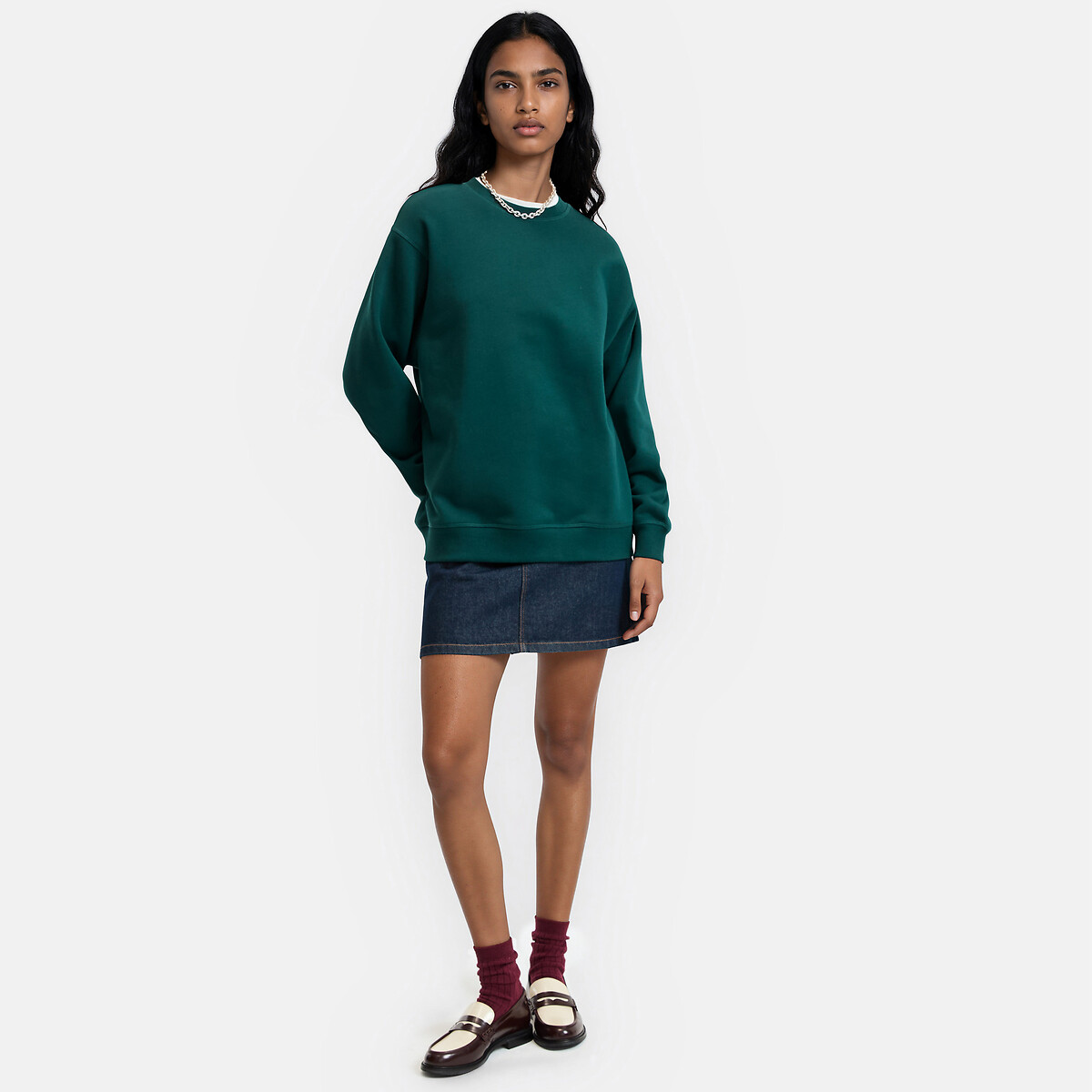 Sweat col rond volume ample vert émeraude, LA REDOUTE COLLECTIONS