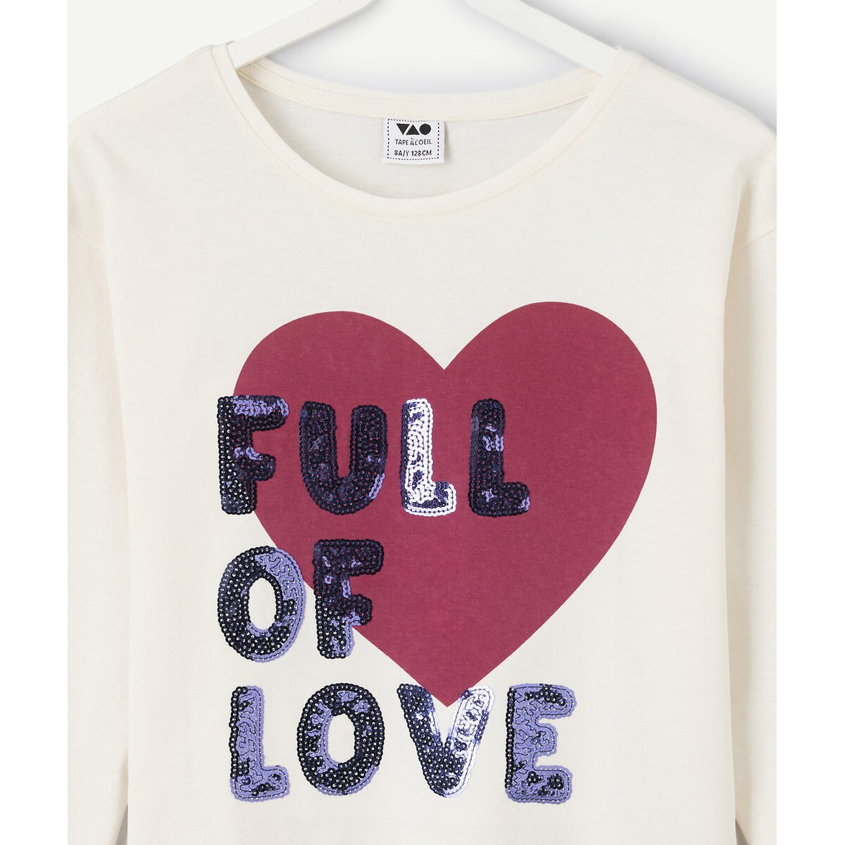 T-shirt a maniche lunghe con stampa sul davanti e paillettes, reversibile ecru , TAPE A L'OEIL
