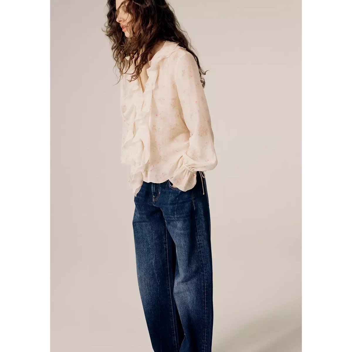 Jean balloon taille basse bleu foncé, MANGO