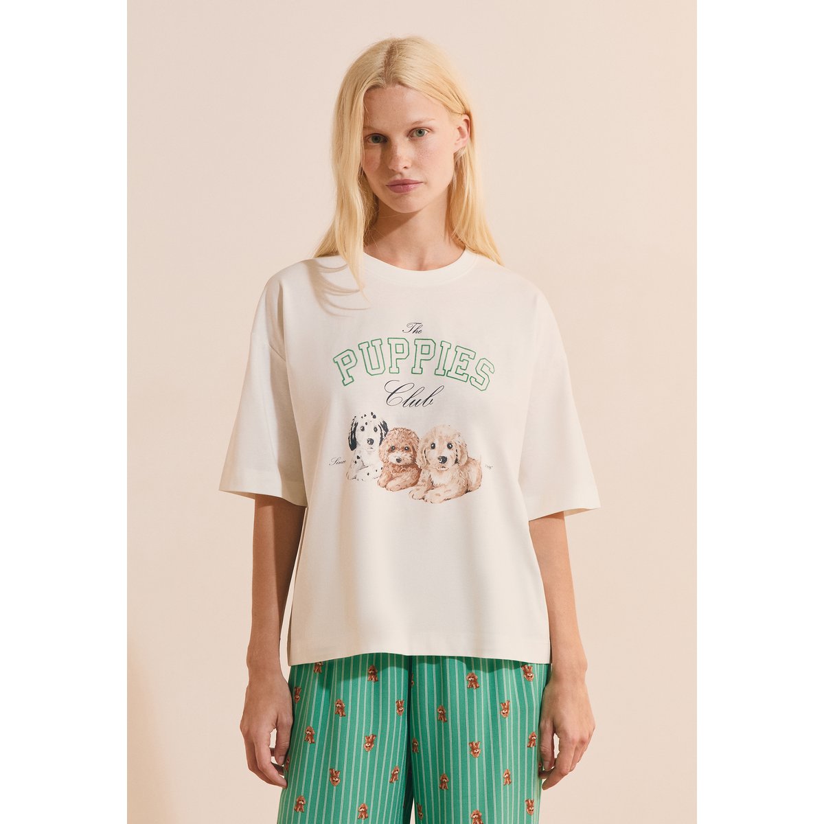 T-shirt avec motifs chiens en coton RILEY ecru, ETAM