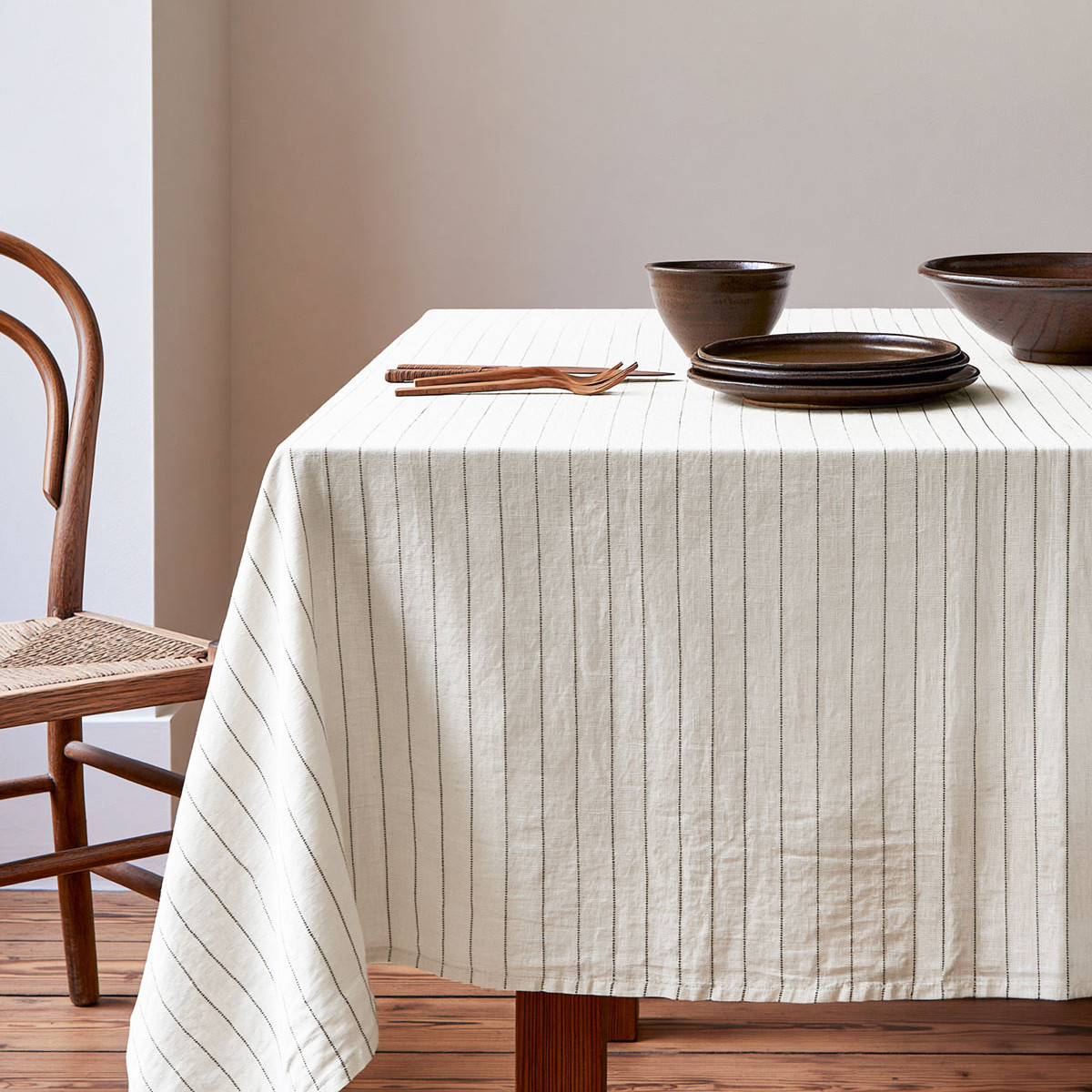 Nappe coton/lin à fines rayures SOFT STRIPES ecru, SENSEI MAISON