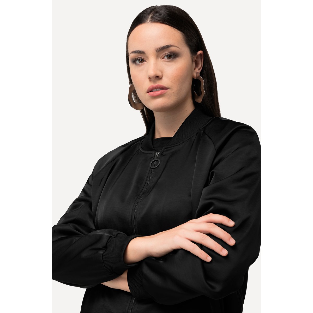 Blouson en satin, esprit Teddy américain noir, ULLA POPKEN